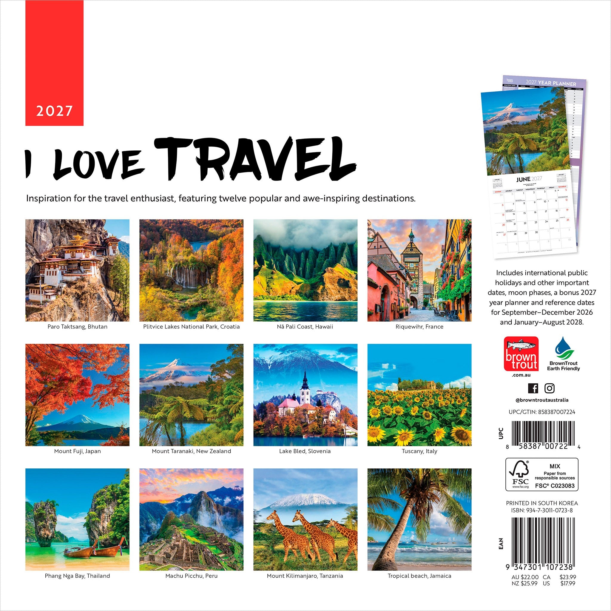 I Love Travel 2027 Wall Calendar