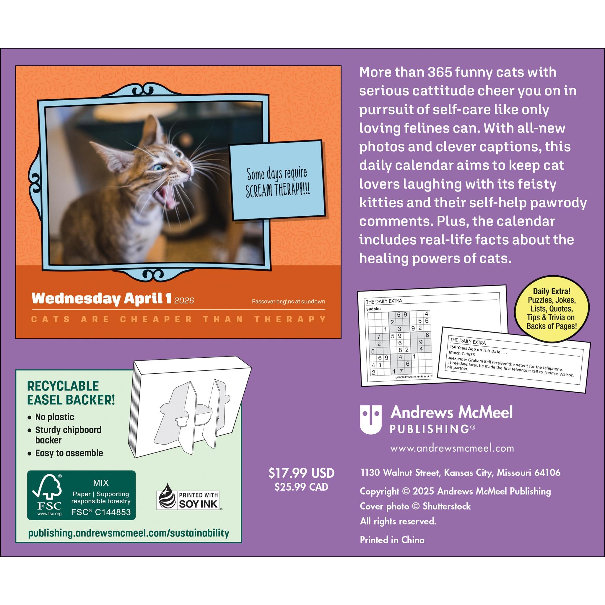 Cats Are Cheaper Than Therapy 2026 Box Calendar - Online Only