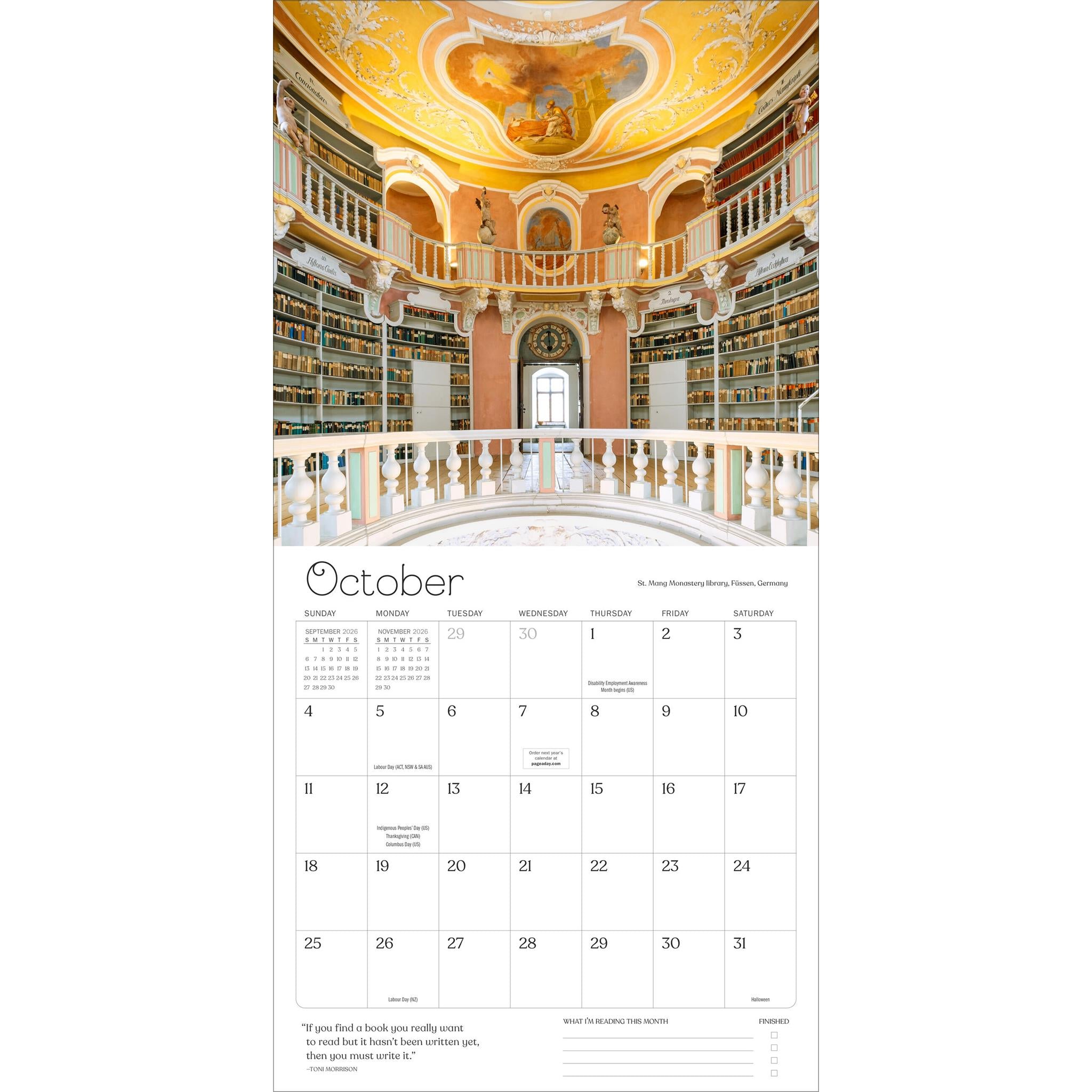 Calendrier mural 2026 pour les amoureux des livres - Disponible uniquement en ligne