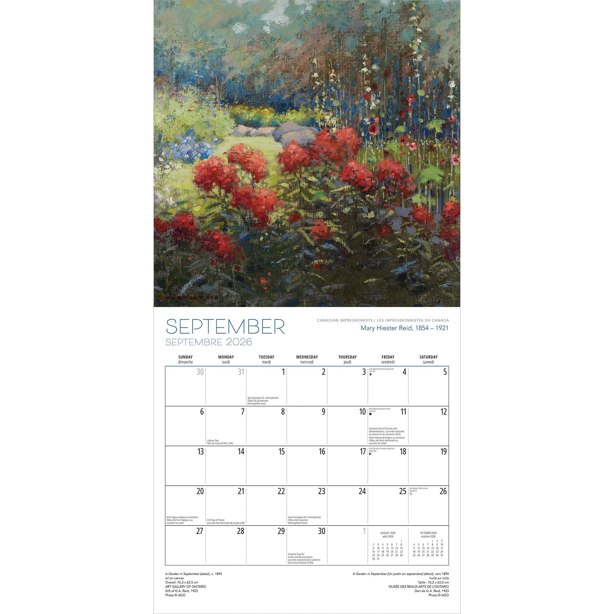 Calendrier mural bilingue 2026 des impressionnistes canadiens de l'AGO