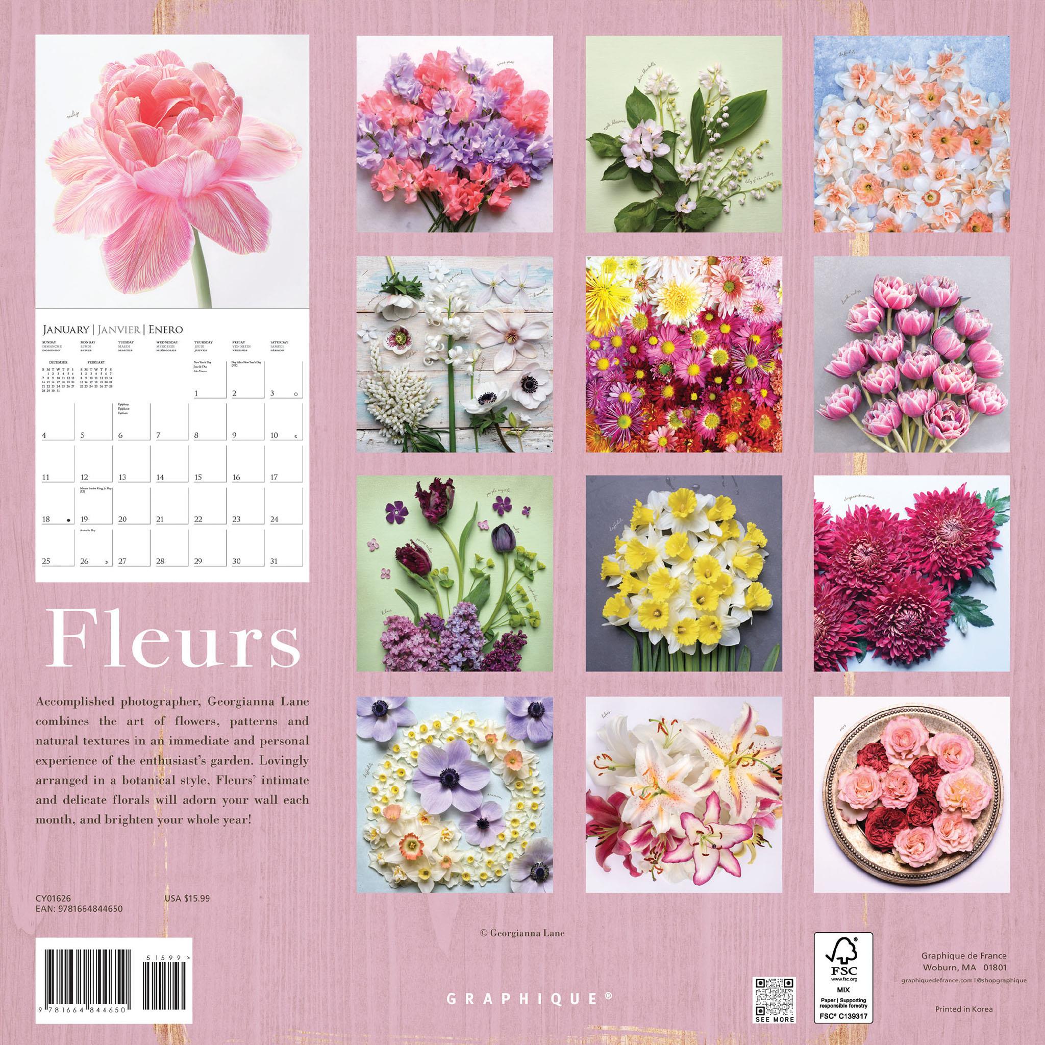 Calendrier mural Fleurs 2026