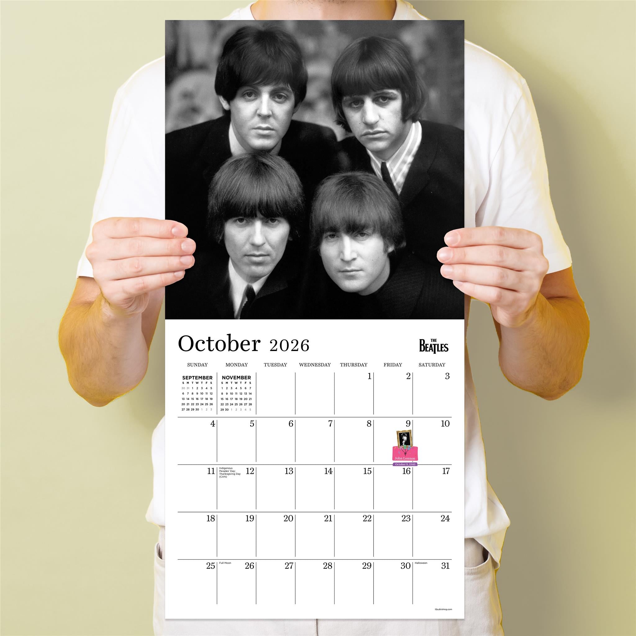 Calendrier mural 2026 des Beatles en noir et blanc - Disponible uniquement en ligne