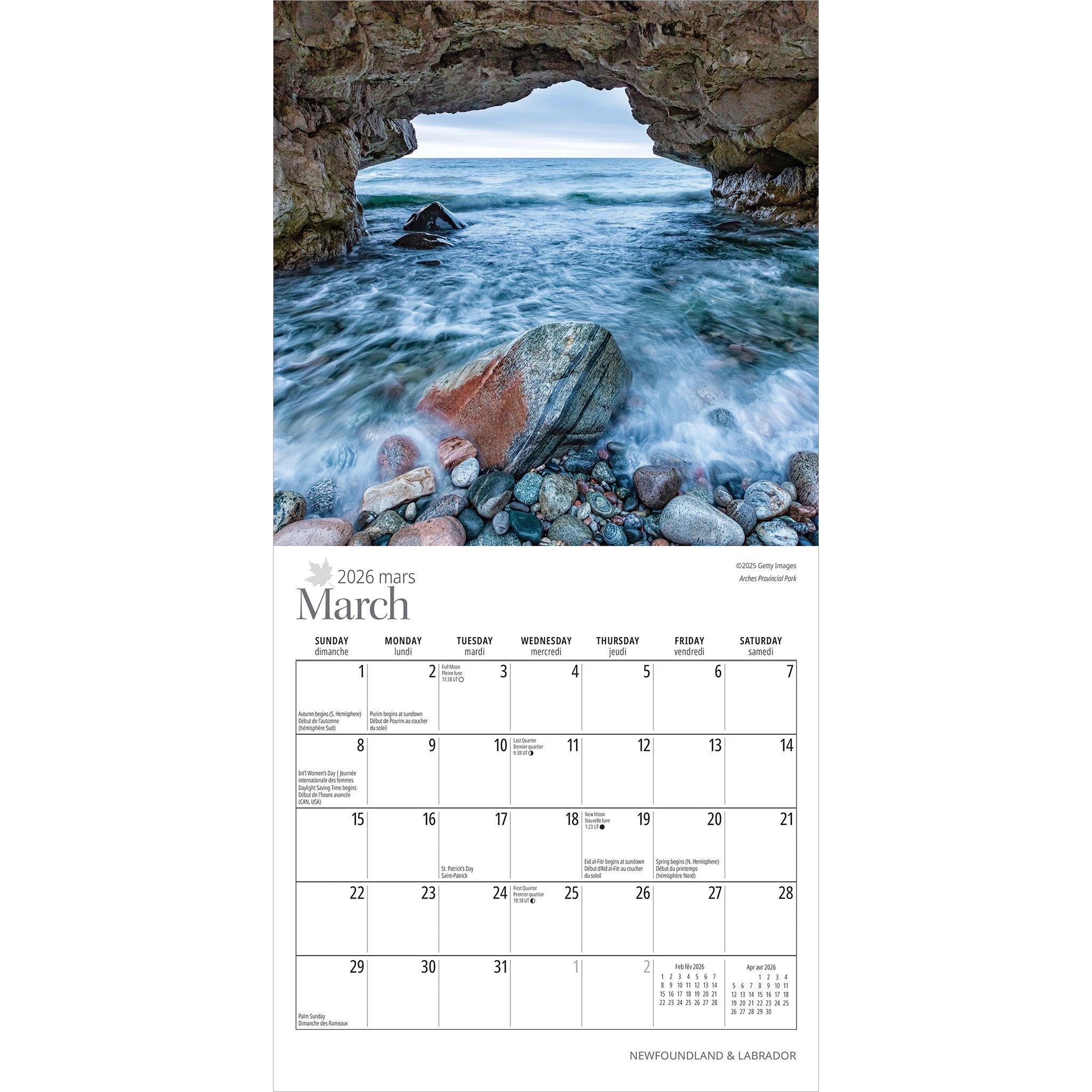 Mini-calendrier de Terre-Neuve-et-Labrador 2026 - Disponible uniquement en ligne