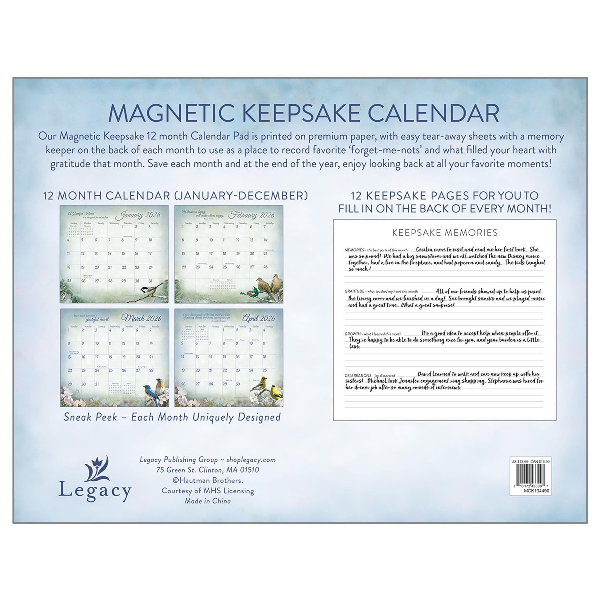 Calendrier souvenir magnétique miniature édition spéciale Oiseaux chanteurs 2026
