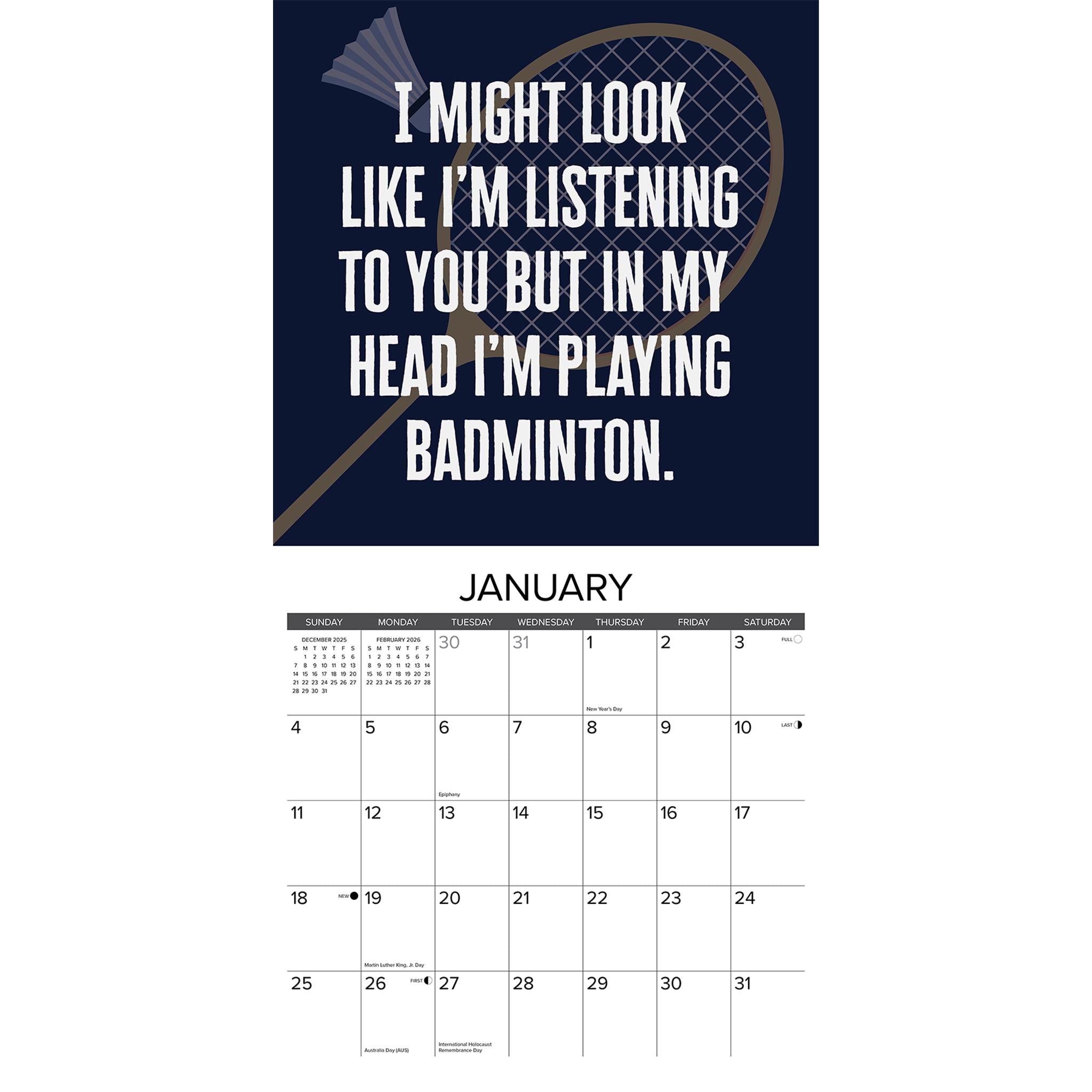 Calendrier mural de badminton 2026 - Disponible uniquement en ligne