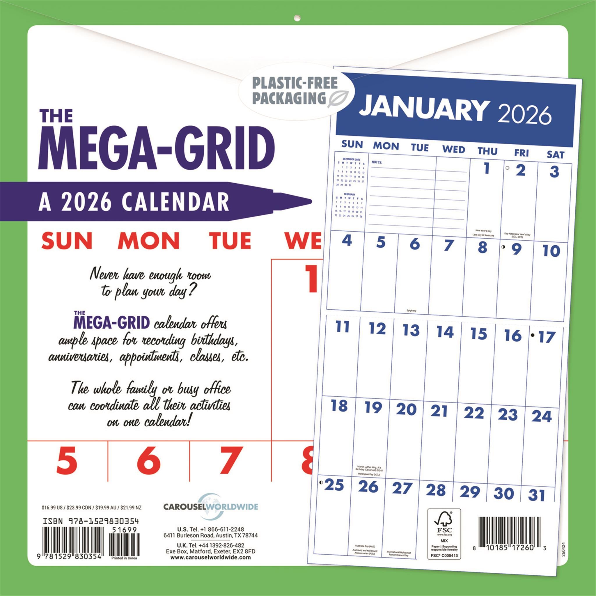 Calendrier mural Mega Grid 2026