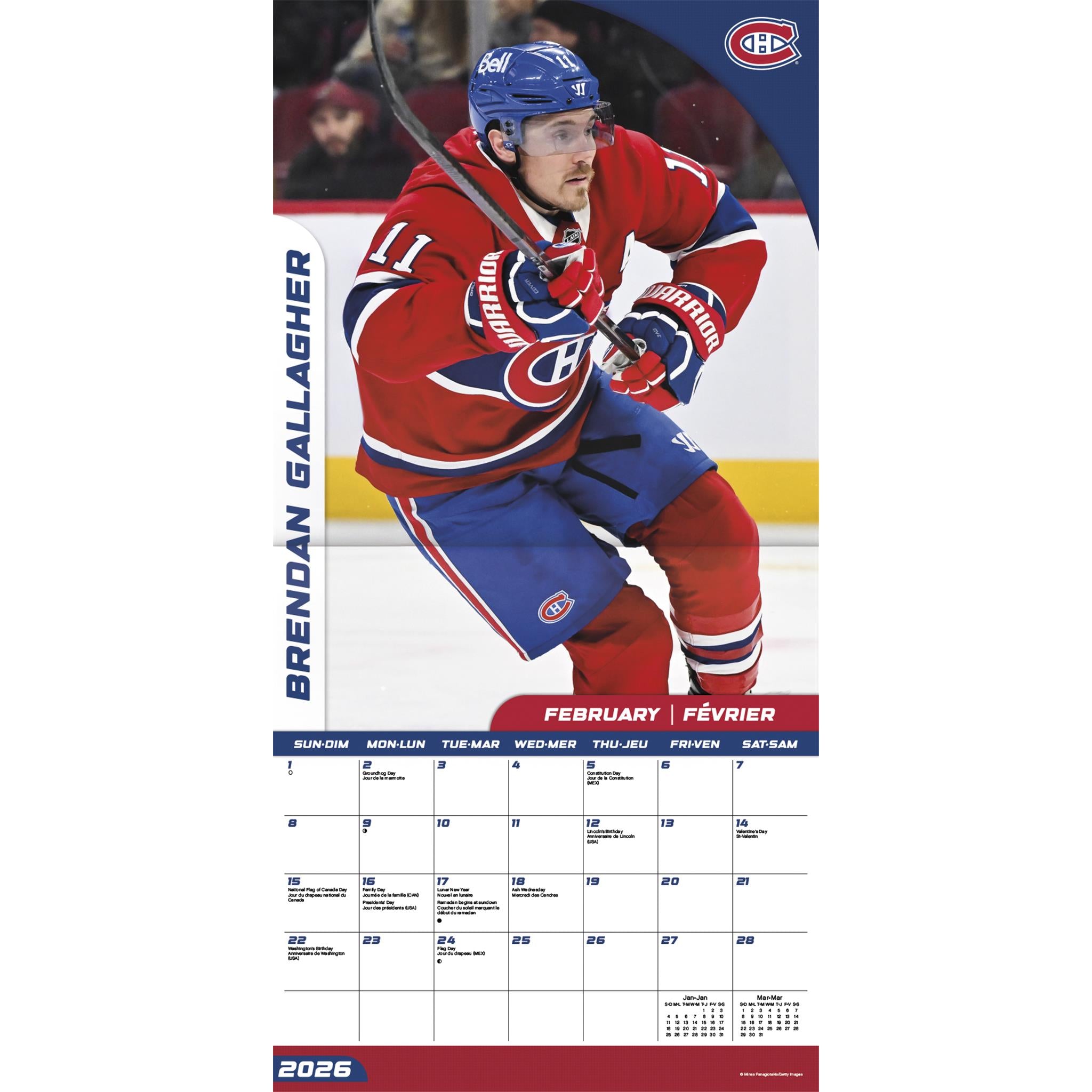 Calendrier mural bilingue 2026 des Canadiens de Montréal de la LNH