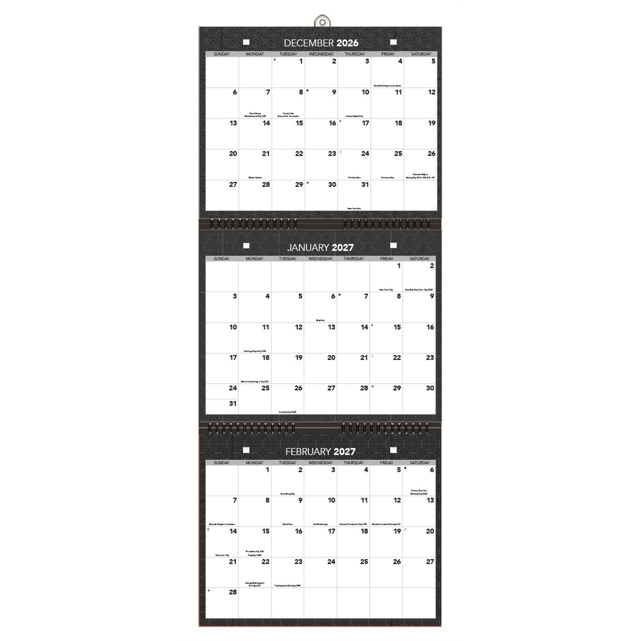 Calendrier mural Tri-View Office 2026-2027