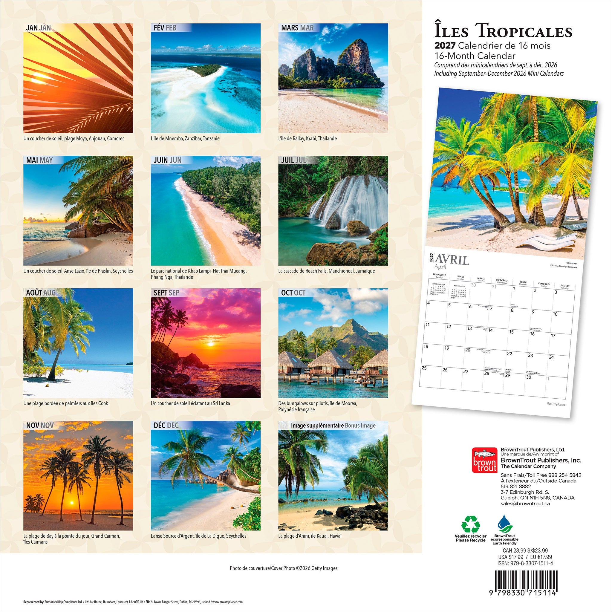 Iles Tropicales 2027 Wall Calendar (French)