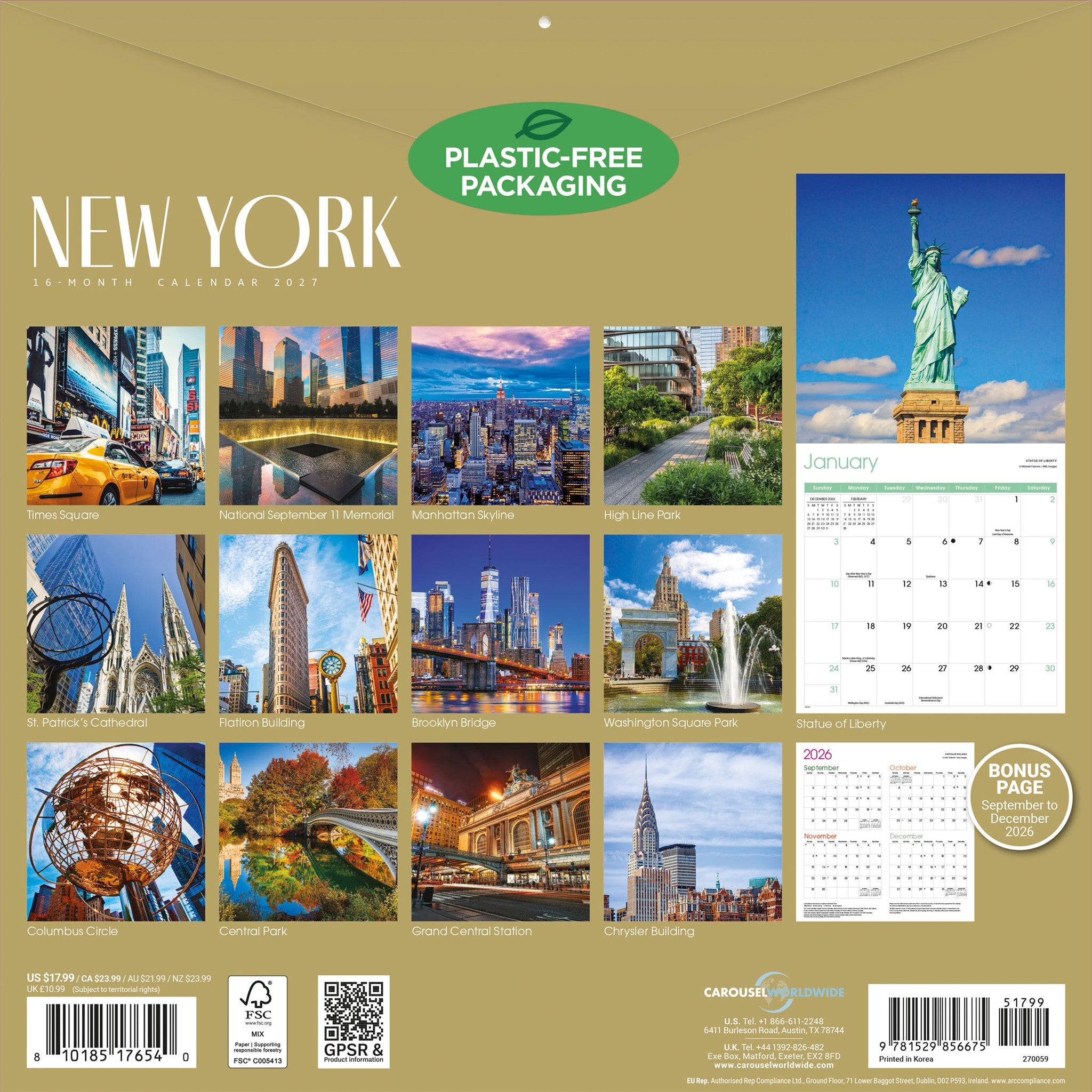 Calendrier mural New York 2027