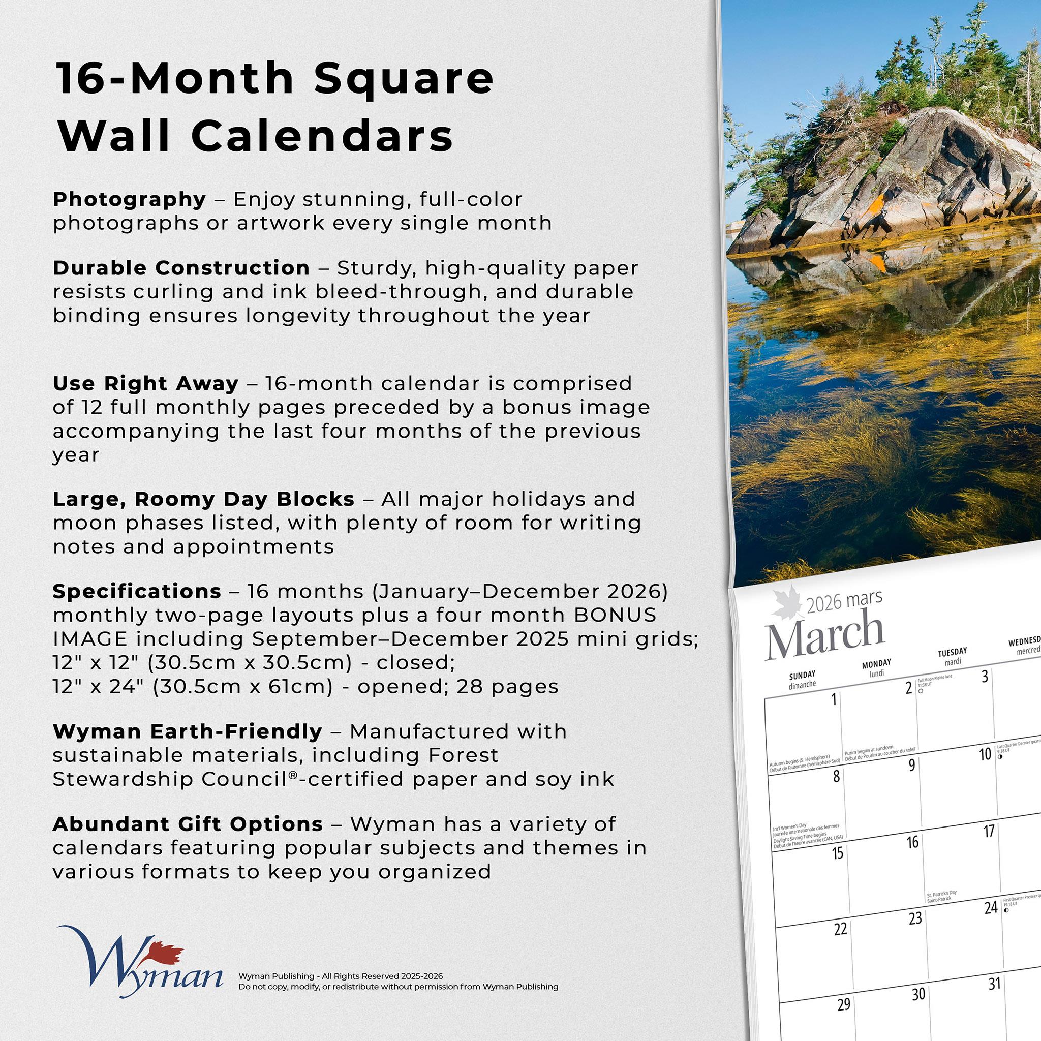 Calendrier mural de la Nouvelle-Écosse 2026