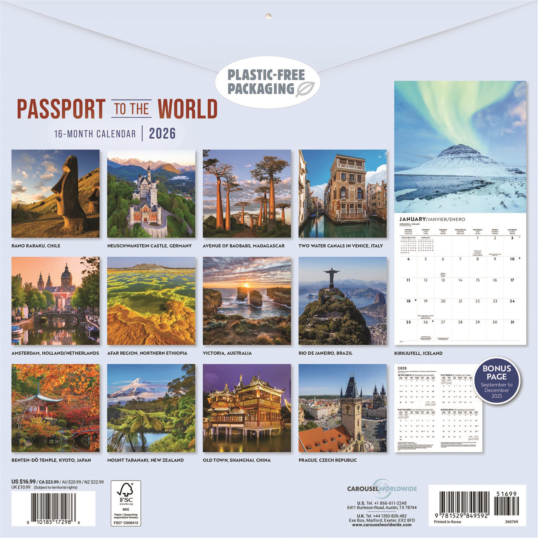 Calendrier mural Passeports pour le monde 2026