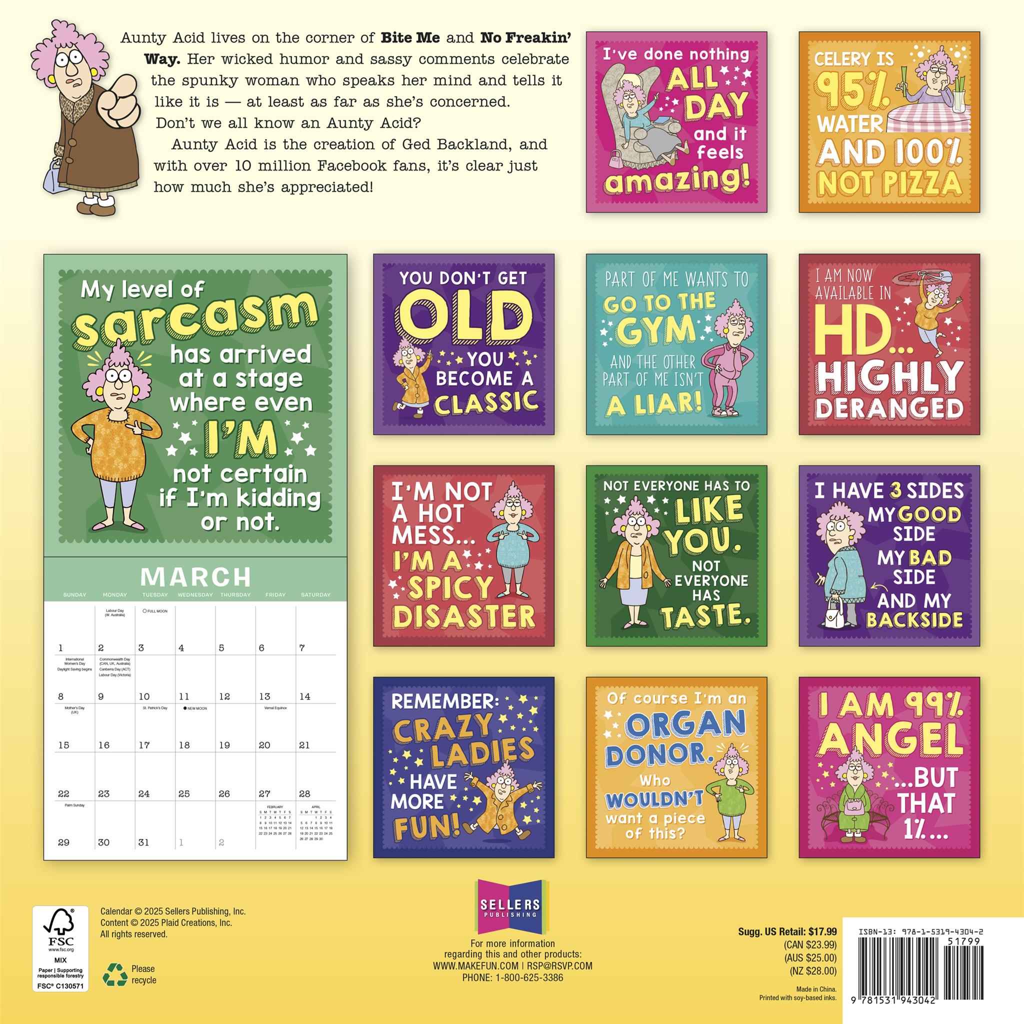 Calendrier mural Aunty Acid 2026 - Disponible uniquement en ligne