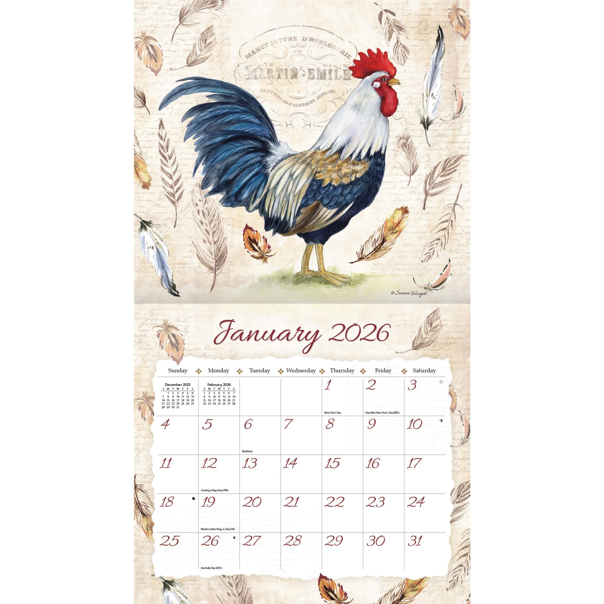 Calendrier mural édition spéciale 2026 « Coq fier » avec impression
