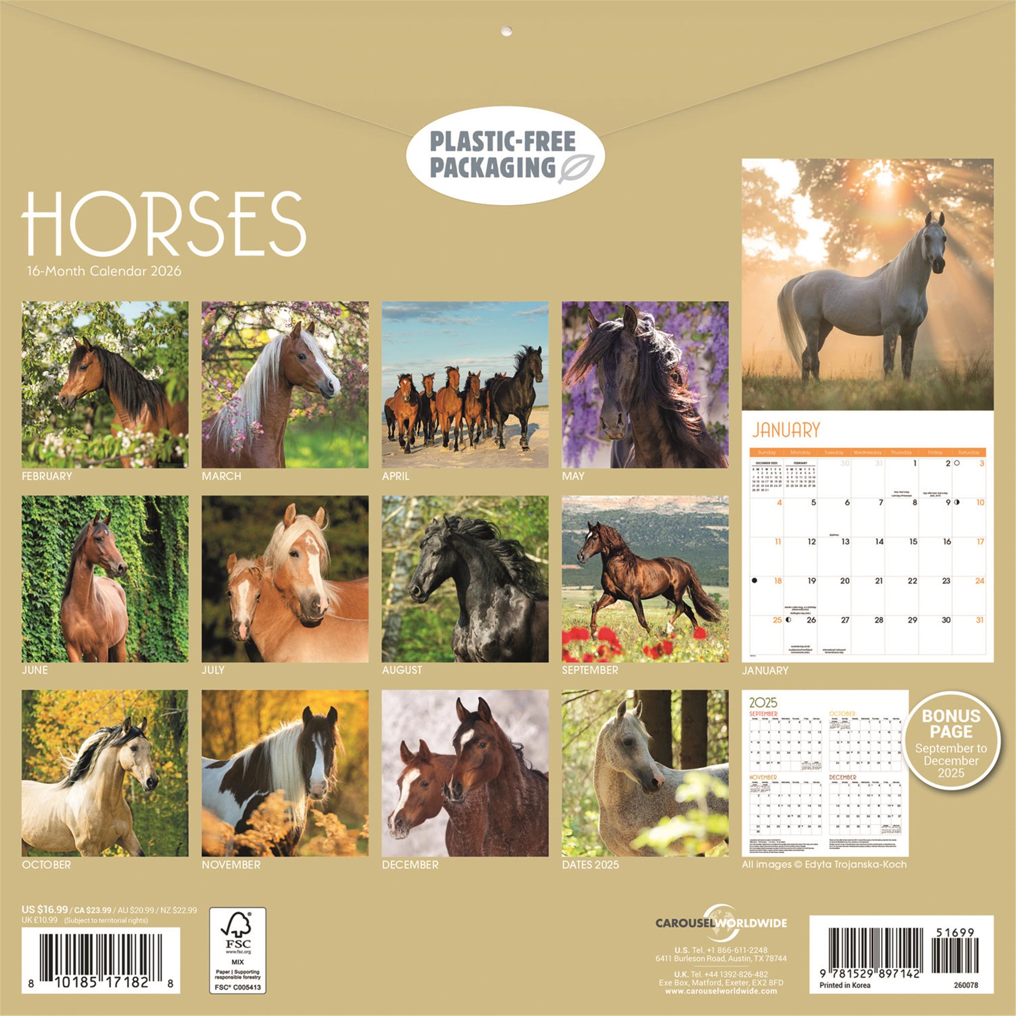 Calendrier mural Chevaux 2026