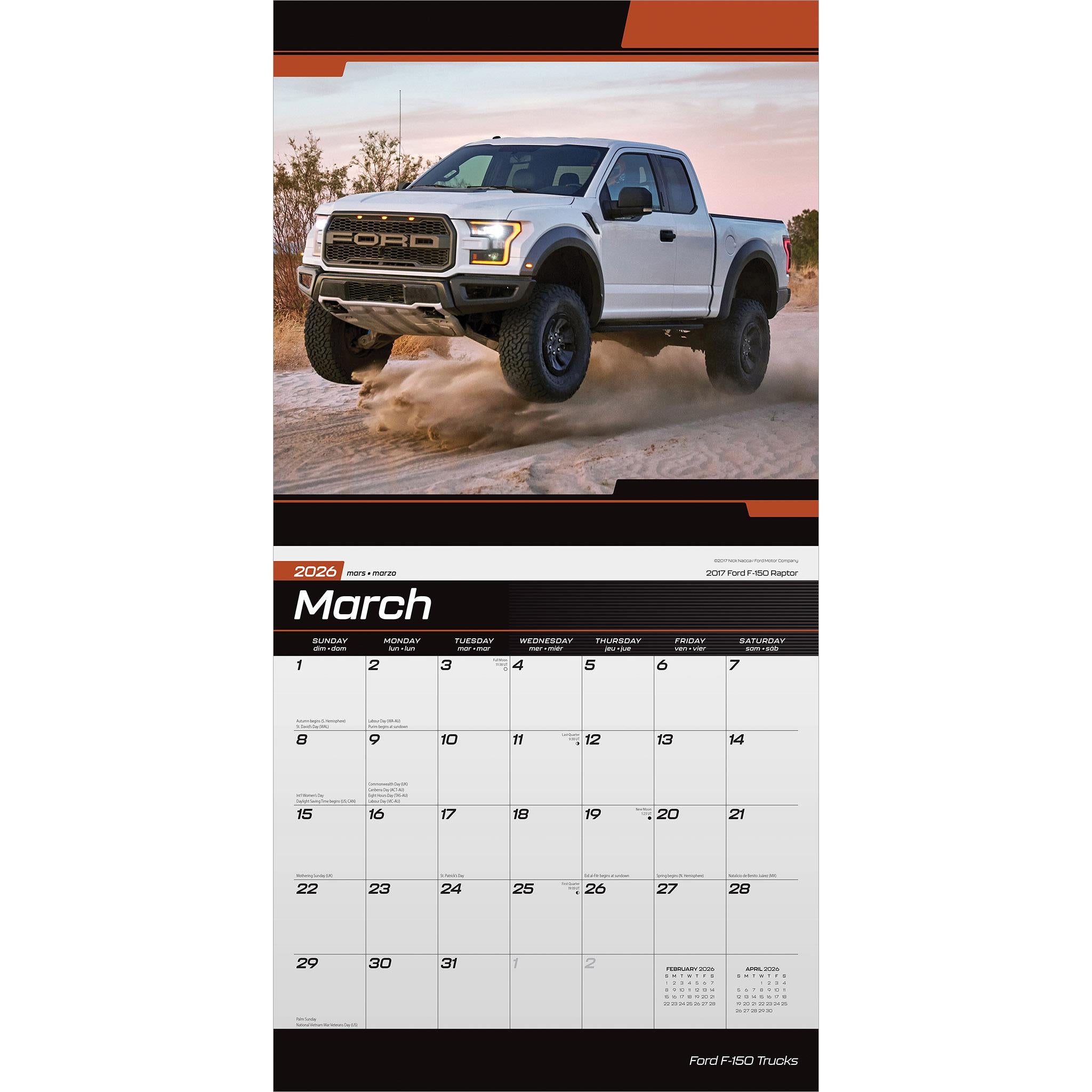 Calendrier mural des camions Ford F150 2026