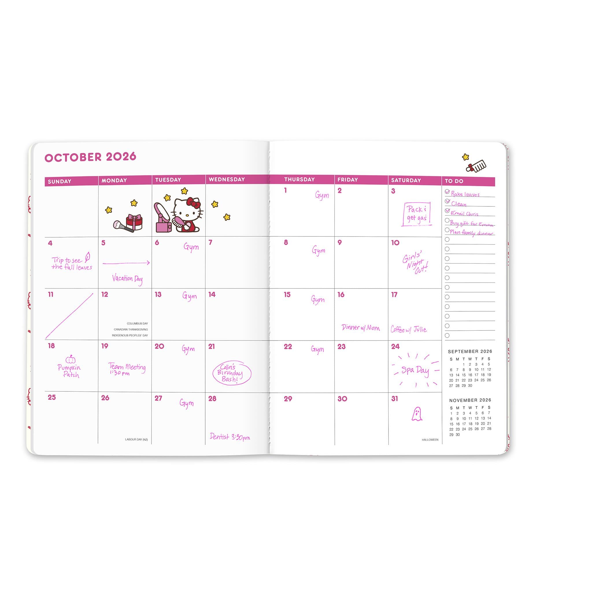 Agenda mensuel Hello Kitty rose ludique 2025-2026 - Disponible uniquement en ligne
