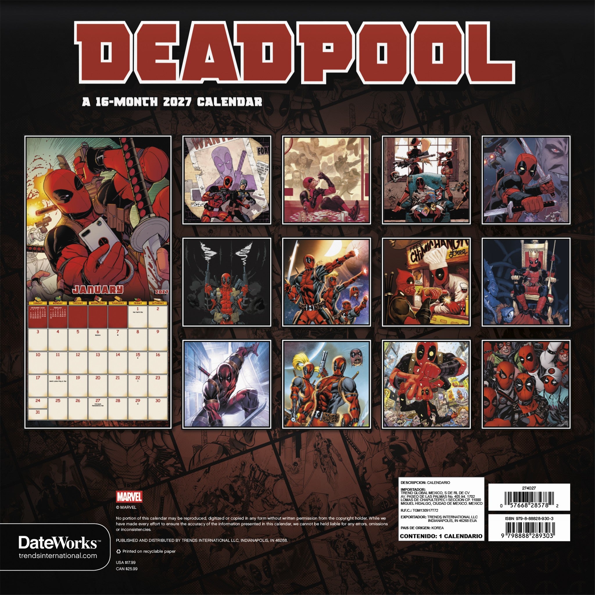 Calendrier mural Deadpool 2027