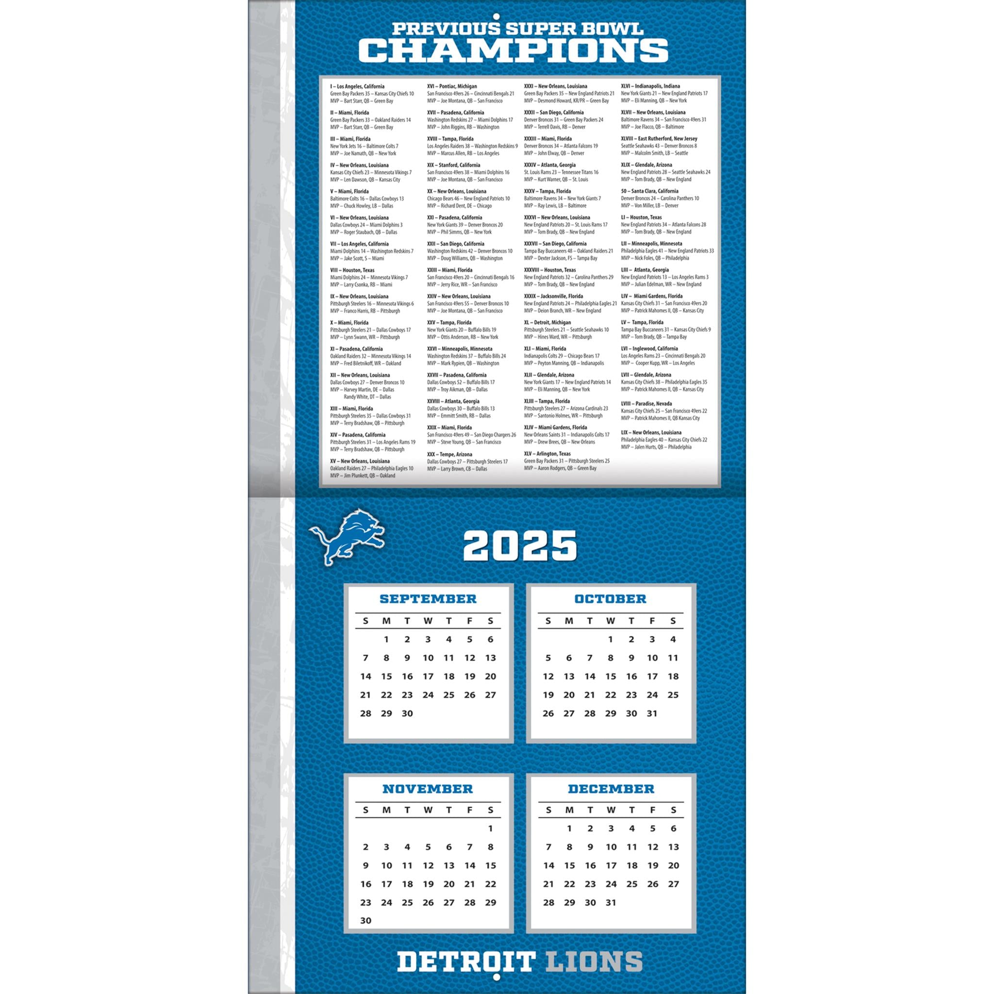 NFL Detroit Lions 2026 Wall Calendar