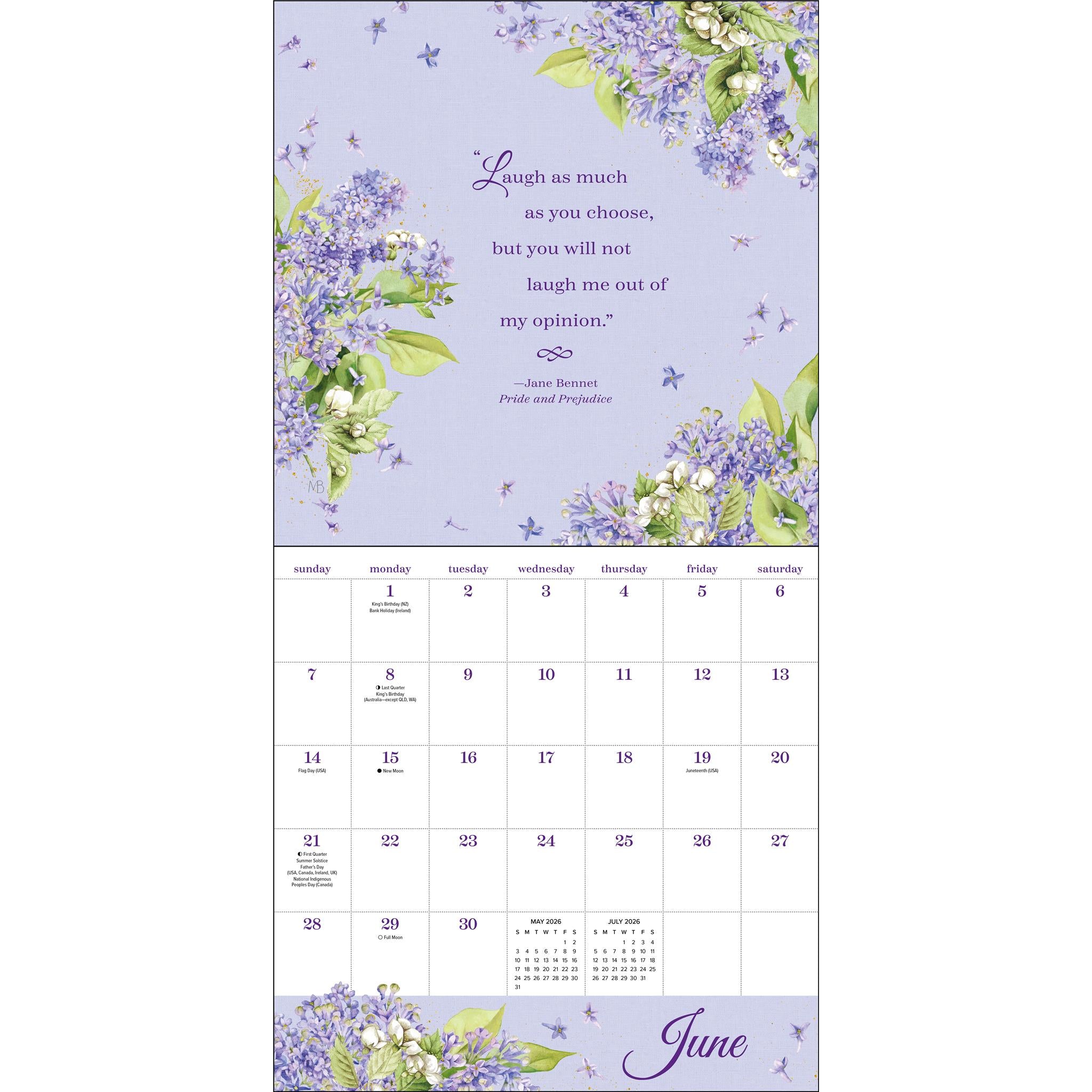 Calendrier mural 2026 des citations de Jane Austen - Disponible uniquement en ligne