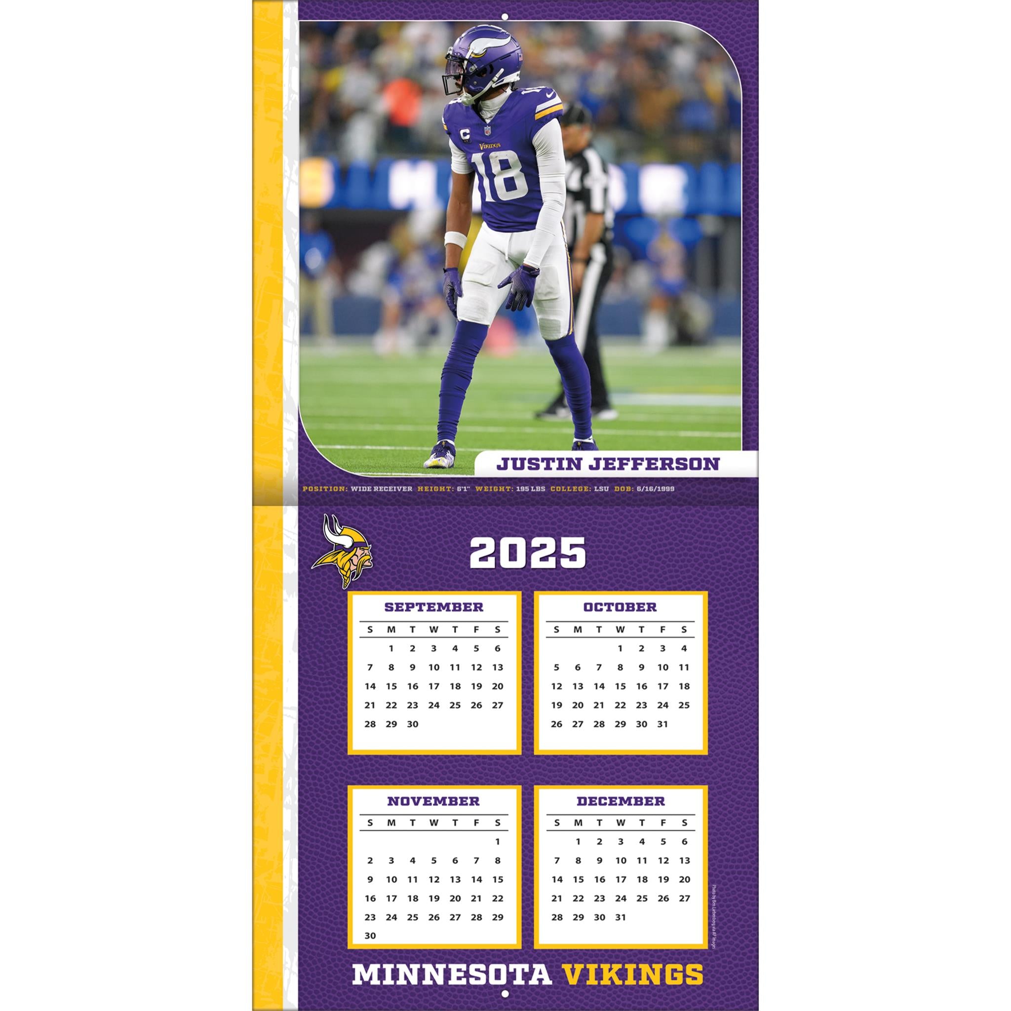 Calendrier mural NFL Justin Jefferson Minnesota Vikings 2026