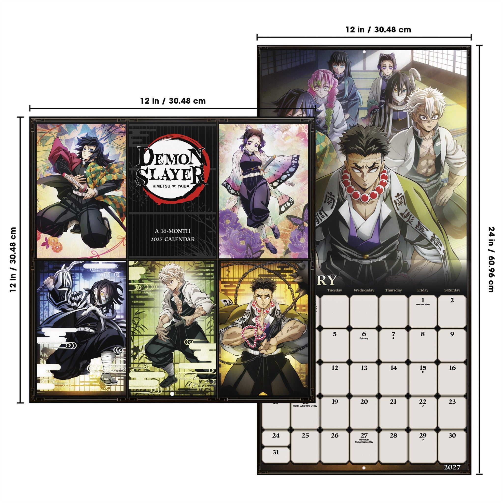 Calendrier mural Demon Slayer Kimetsu no Yaiba exclusif avec autocollants 2027