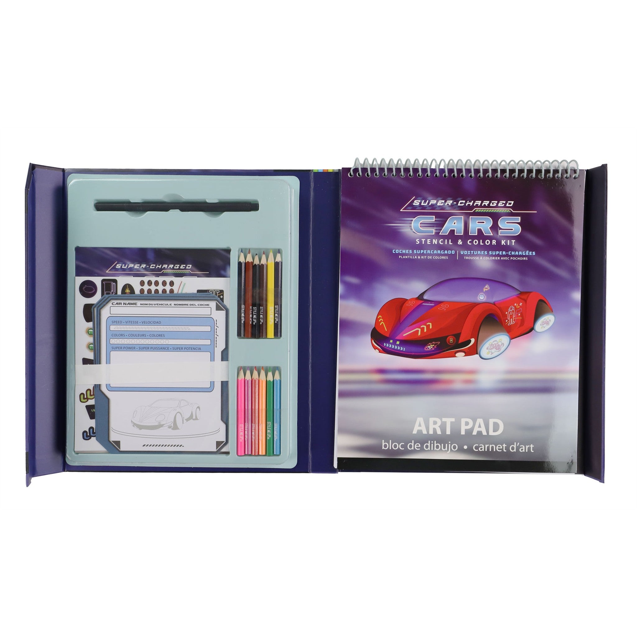 Kit de pochoirs et de coloriages Voitures surpuissantes