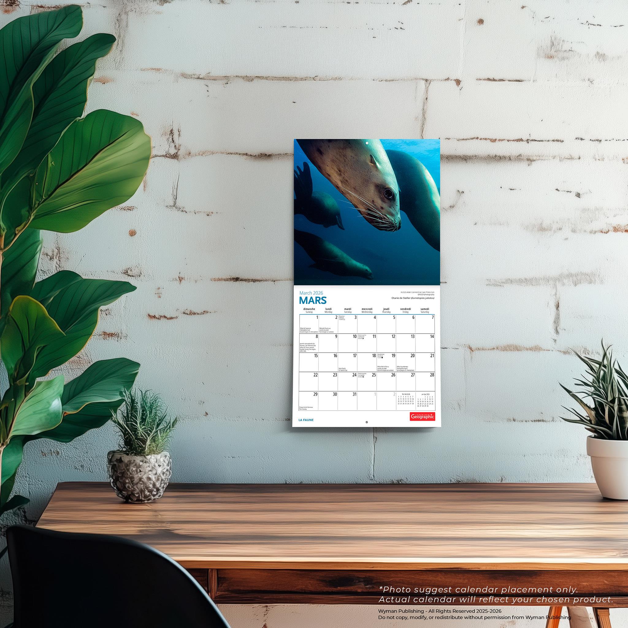 Calendrier miniature La Faune 2026 de Canadian Geographic (en français)