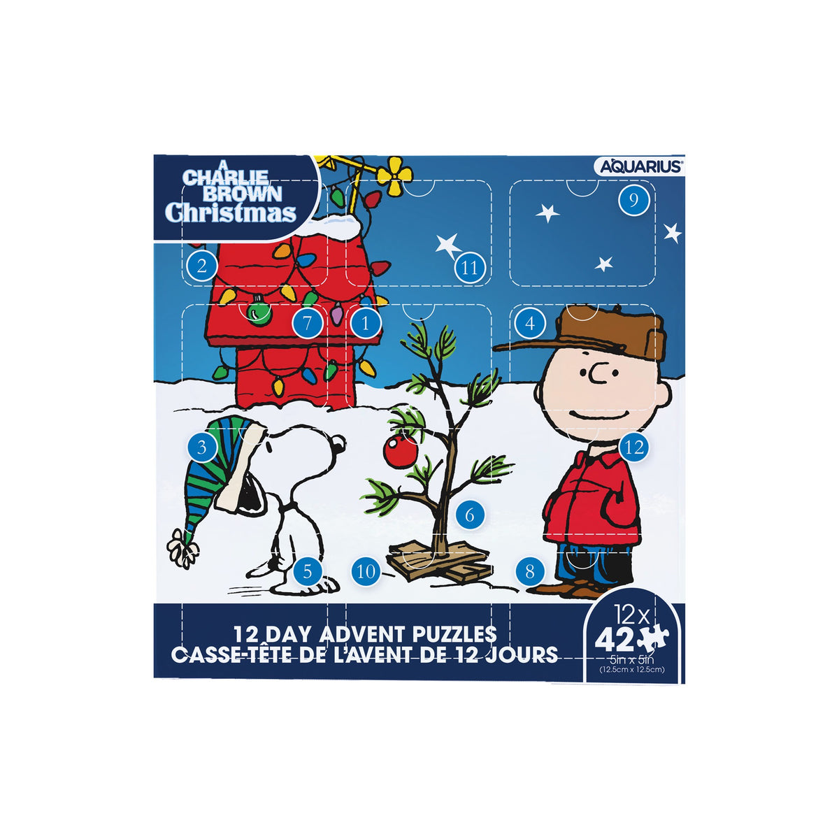 Calendrier de l'Avent Peanuts Charlie Brown avec 12 mini-puzzles de 42 pièces