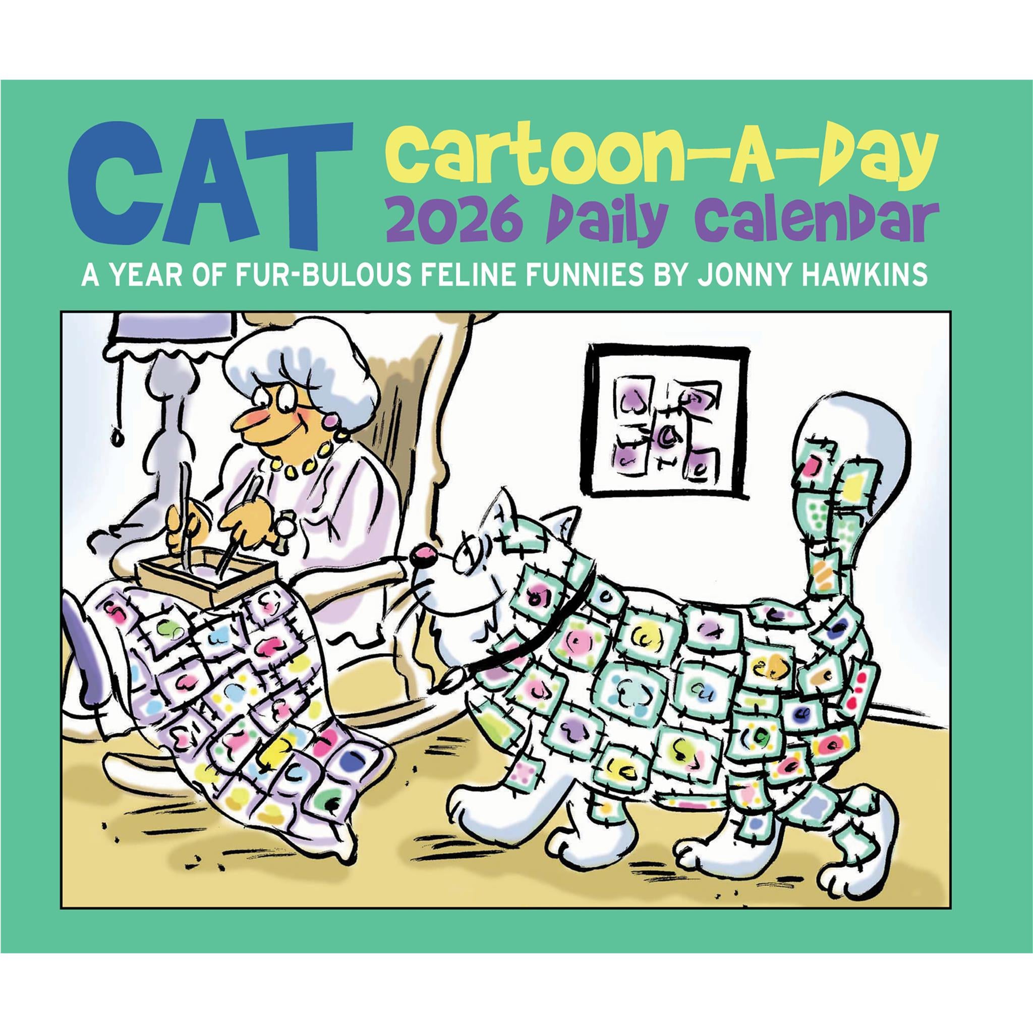 Calendrier 2026 avec un dessin de chat par jour de Jonny Hawkins