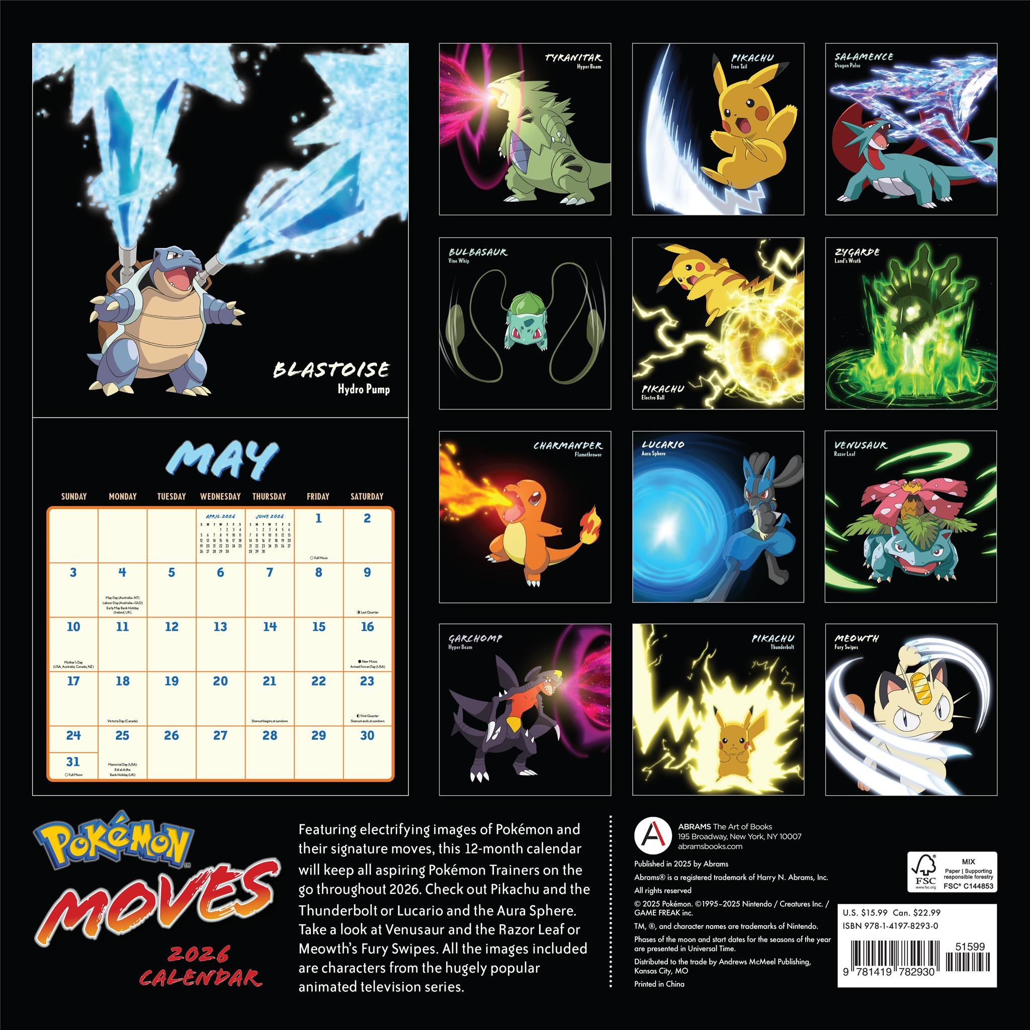 Calendrier mural Pokémon Moves 2026 - Disponible uniquement en ligne