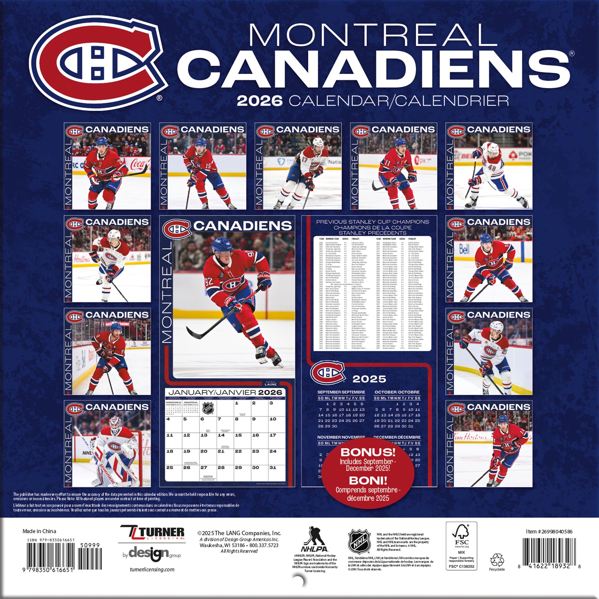 Mini-calendrier 2026 des Canadiens de Montréal (LNH)