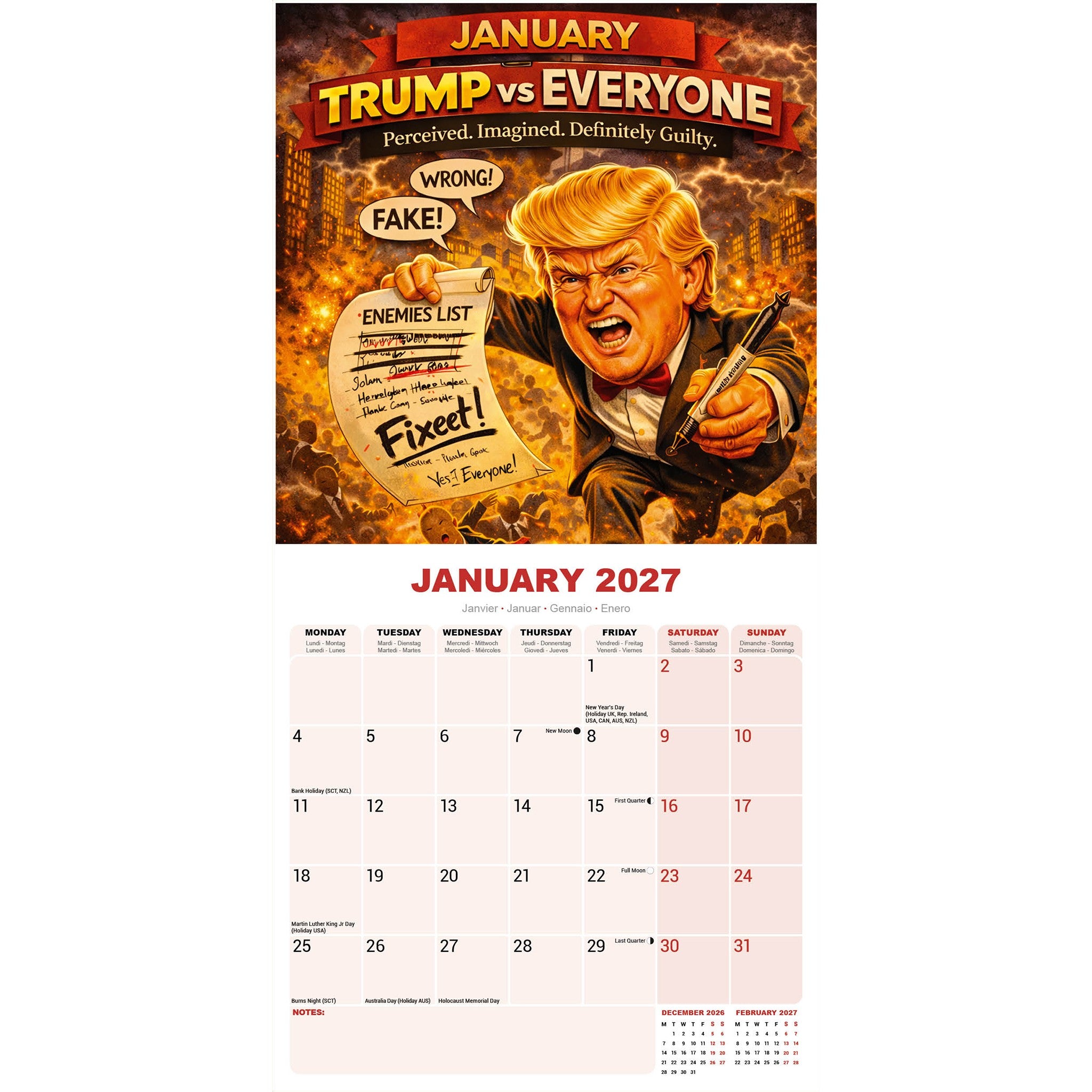 Trump vs Everyone Exclusive 2027 Wall Calendar