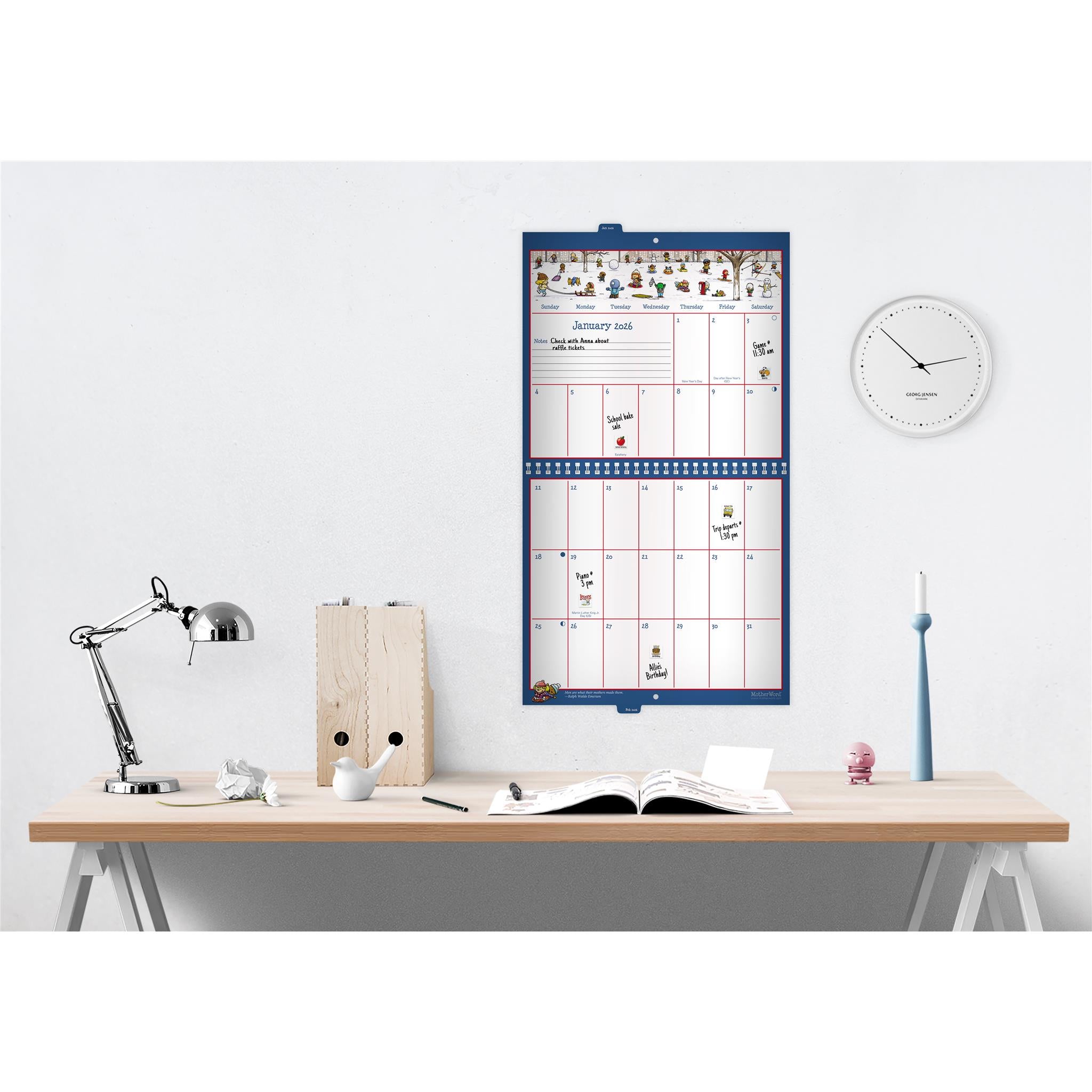 Calendrier mural Motherword Tabbed en anglais 2025-2026