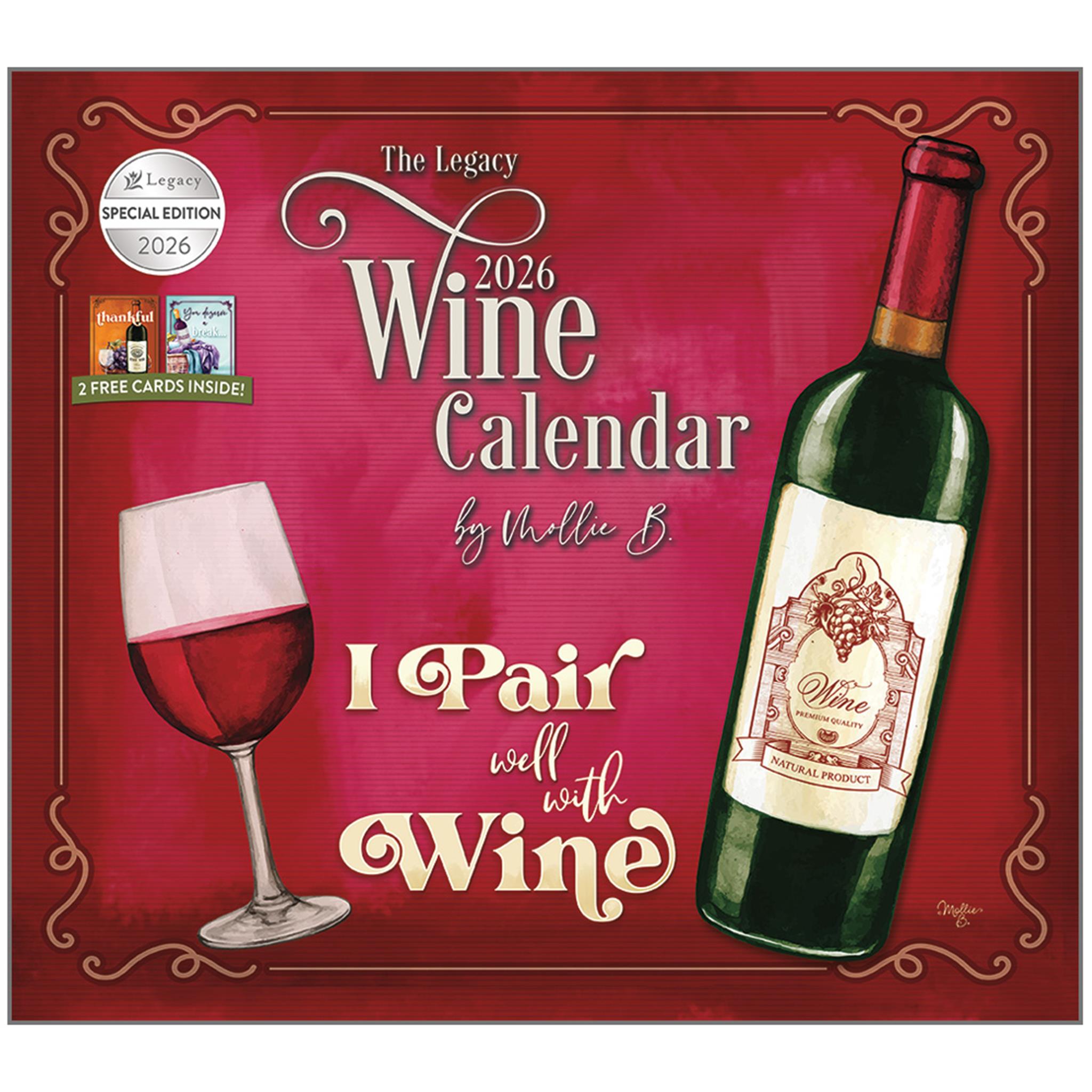 Calendrier mural édition spéciale de luxe Vin 2026 avec cartes