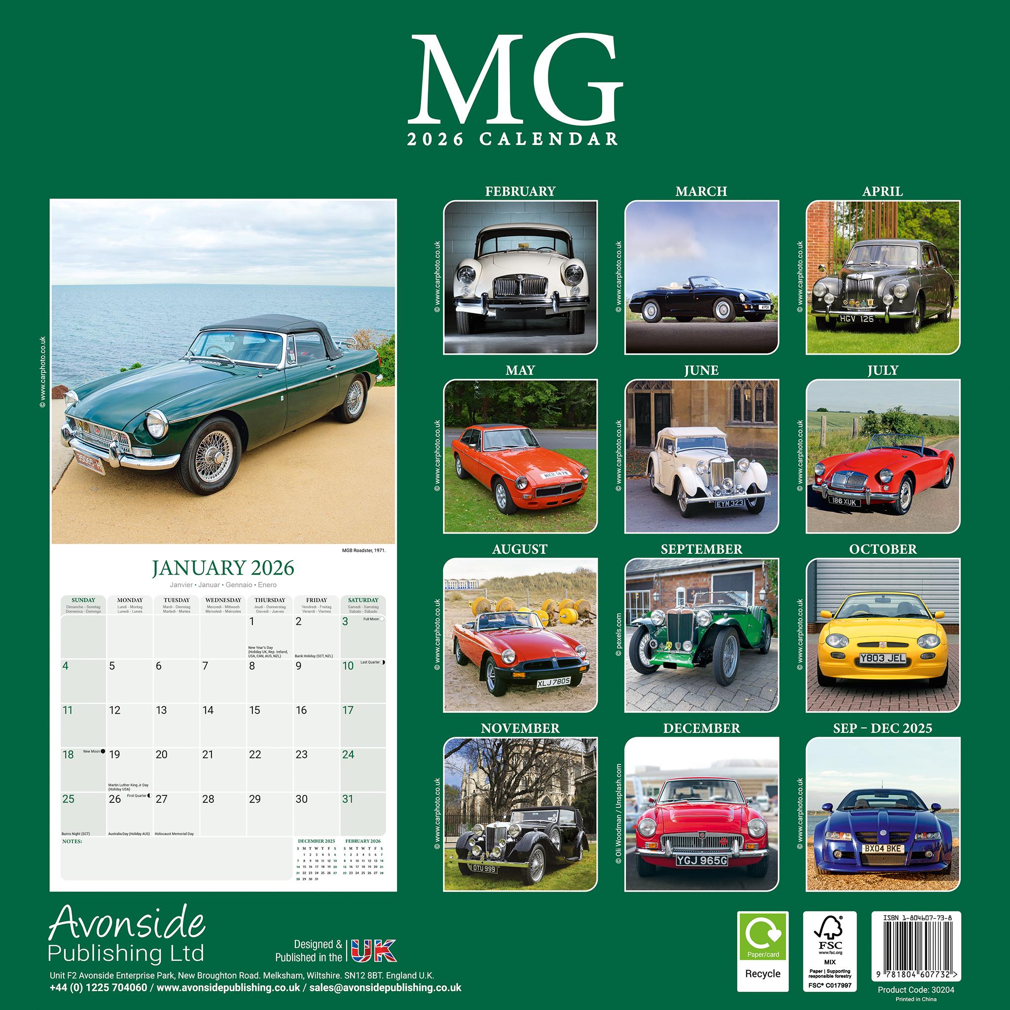 Calendrier mural MG 2026 - Disponible uniquement en ligne