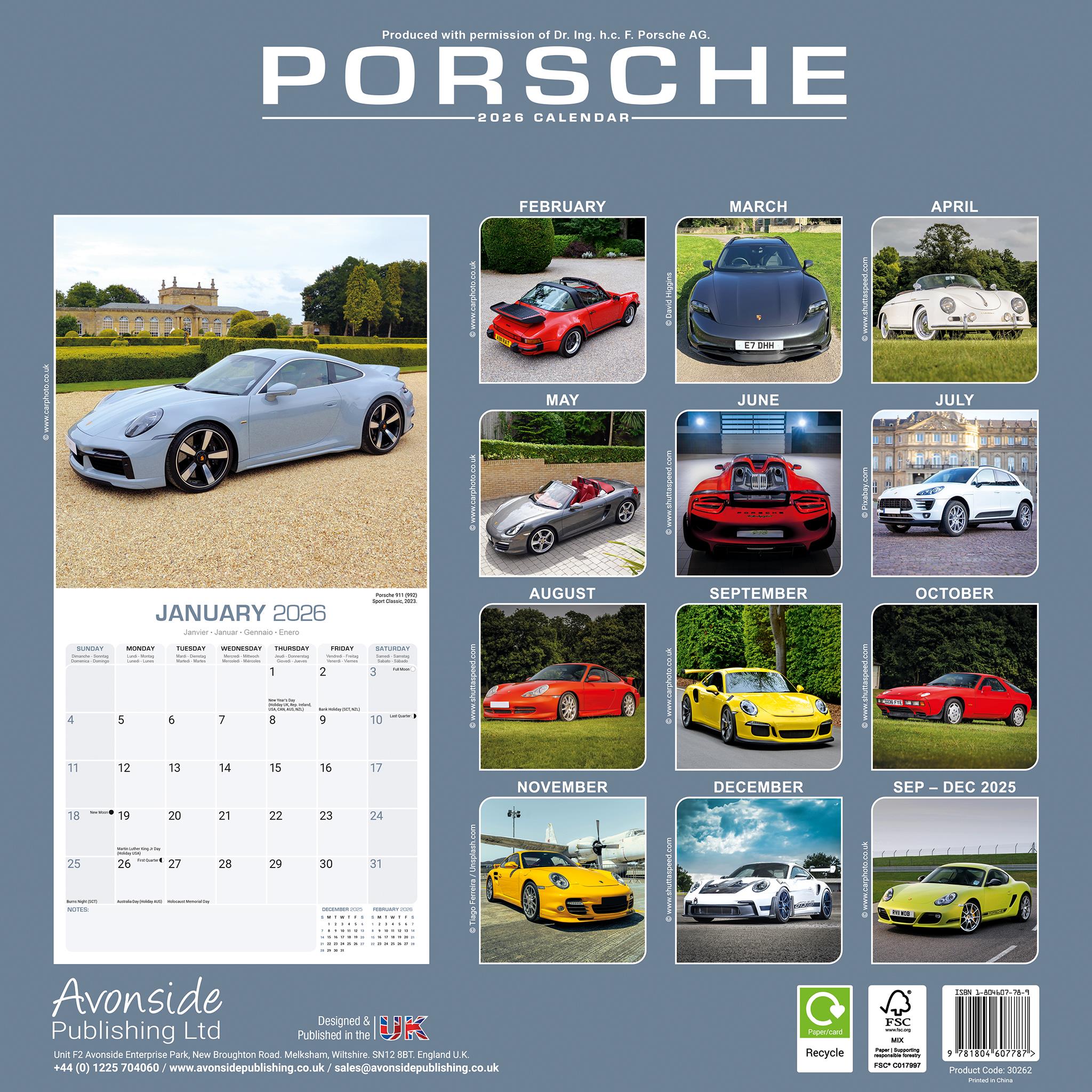Calendrier mural Porsche 2026