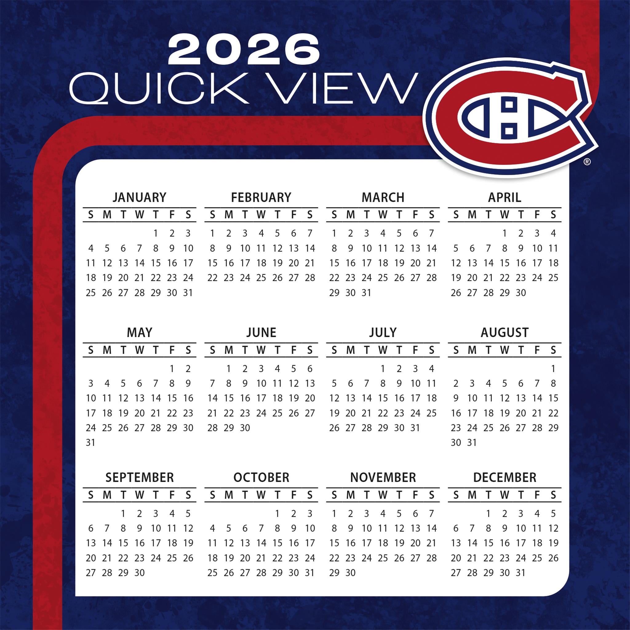 NHL Montreal Canadiens 2026 Box Calendar
