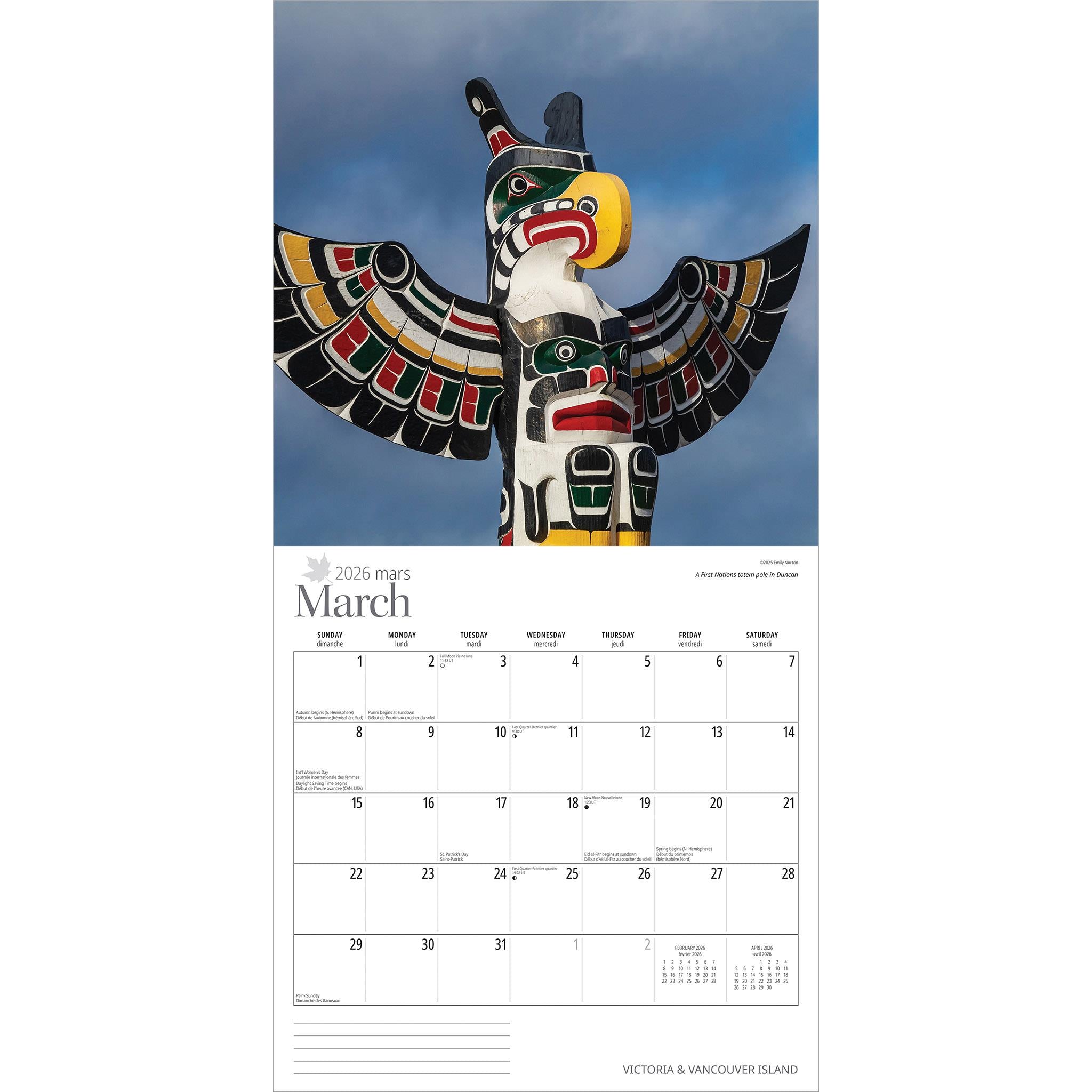 Calendrier mural 2026 de Victoria et de l'île de Vancouver