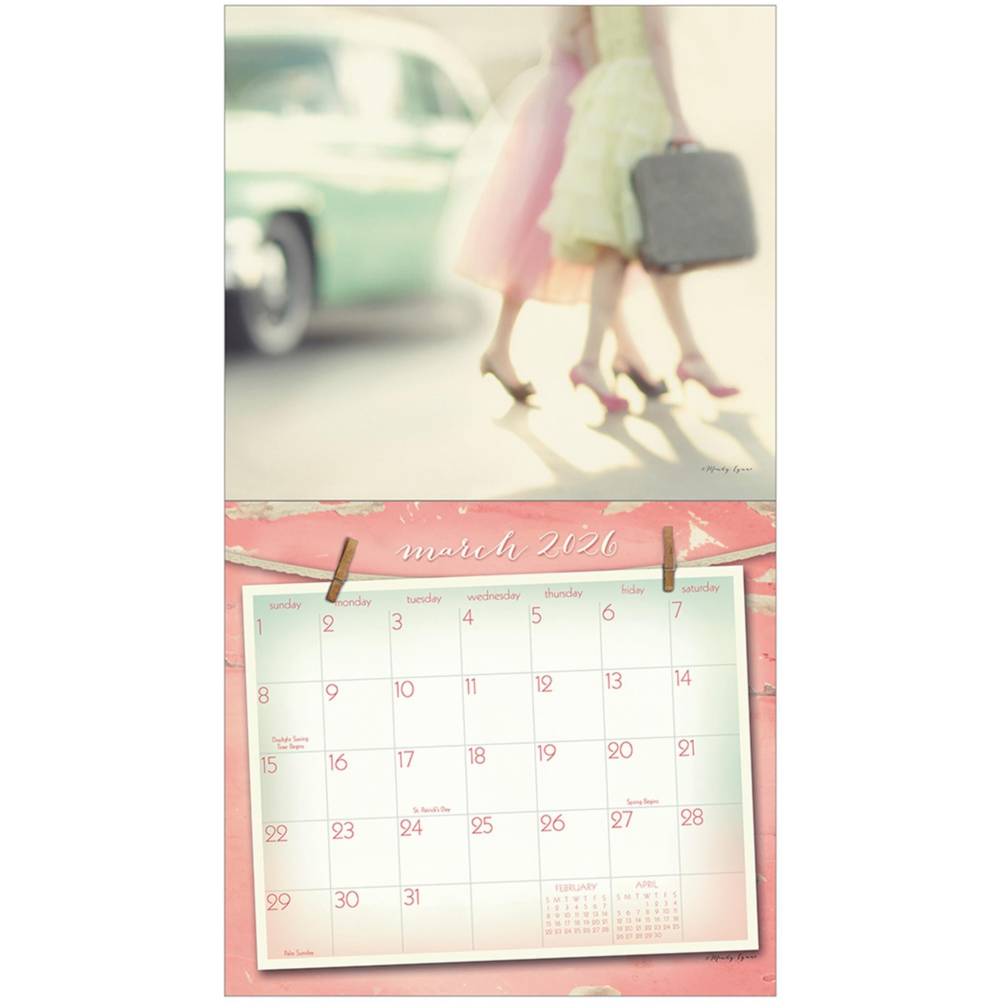 Calendrier mural de luxe rose vintage 2026