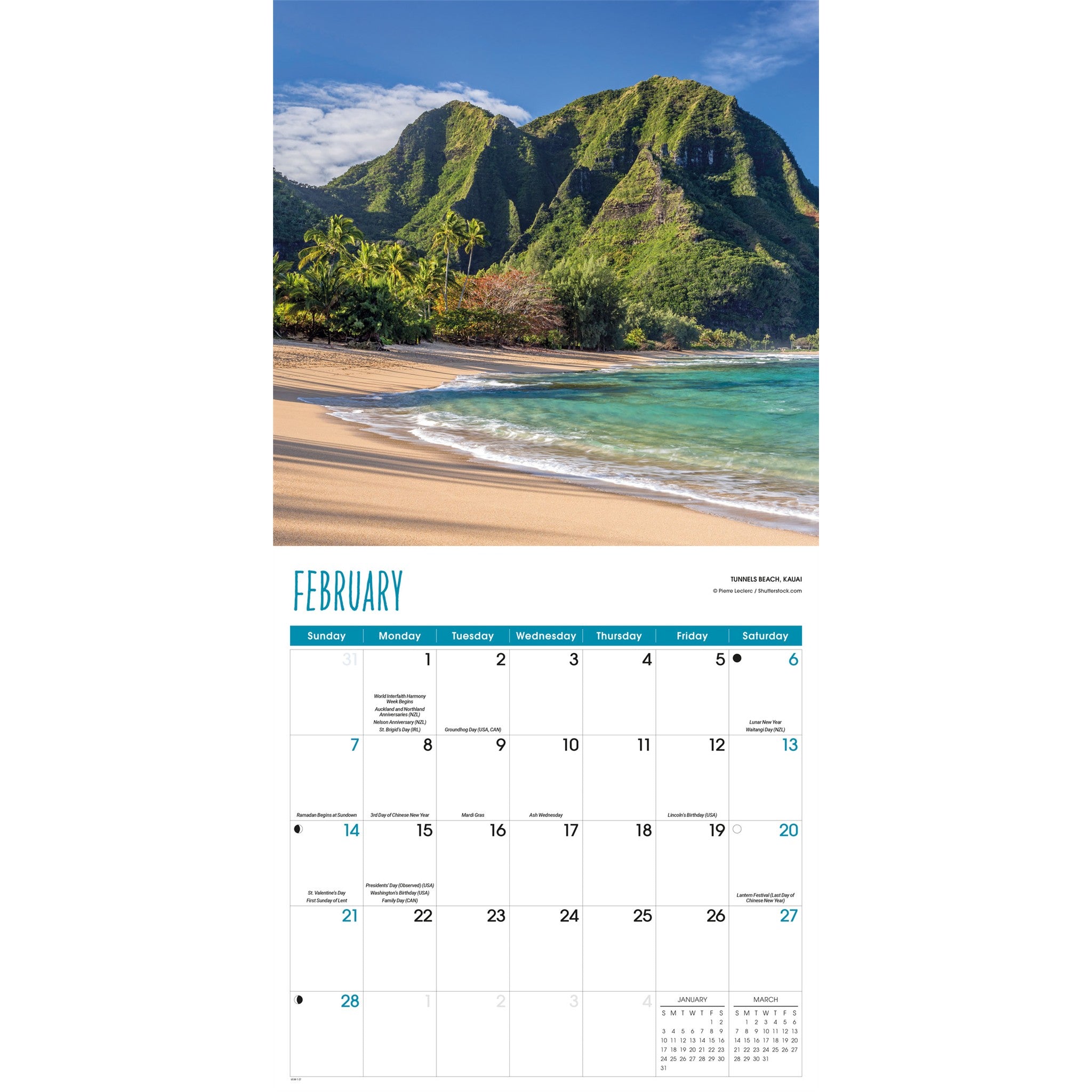 Calendrier mural Hawaii 2027