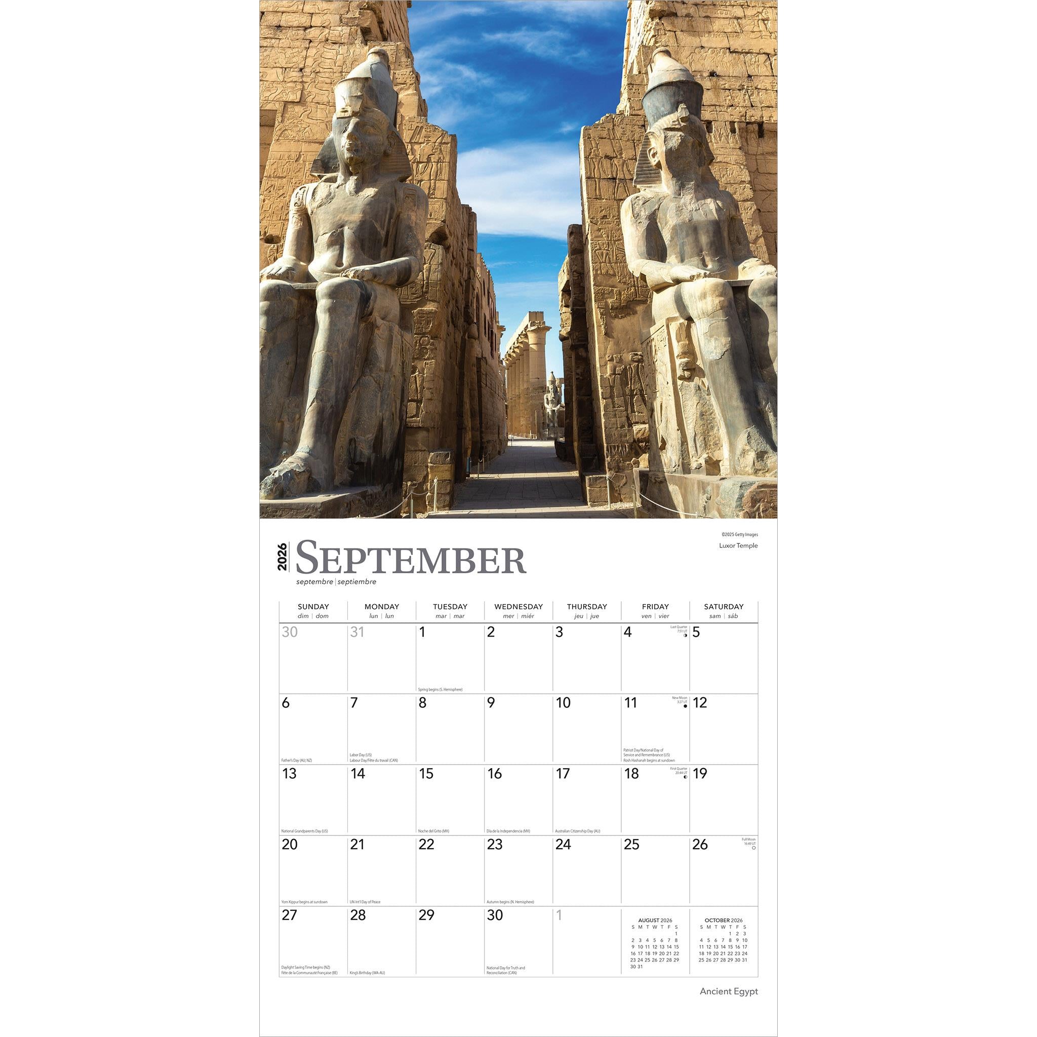 Calendrier mural Égypte antique 2026 - Disponible uniquement en ligne