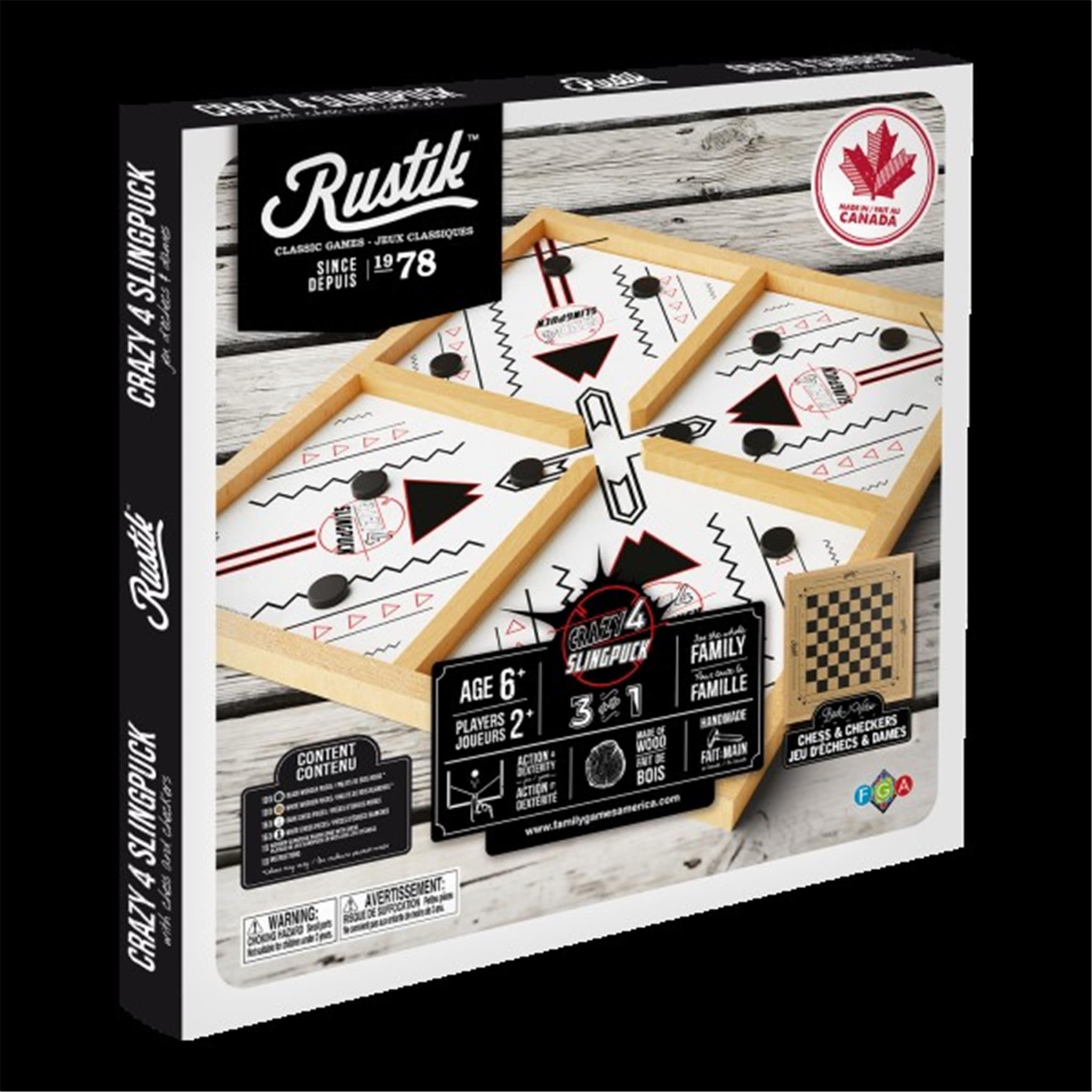 RUSTIK 3in1 Crazy4 Slingpuck Chess Checker