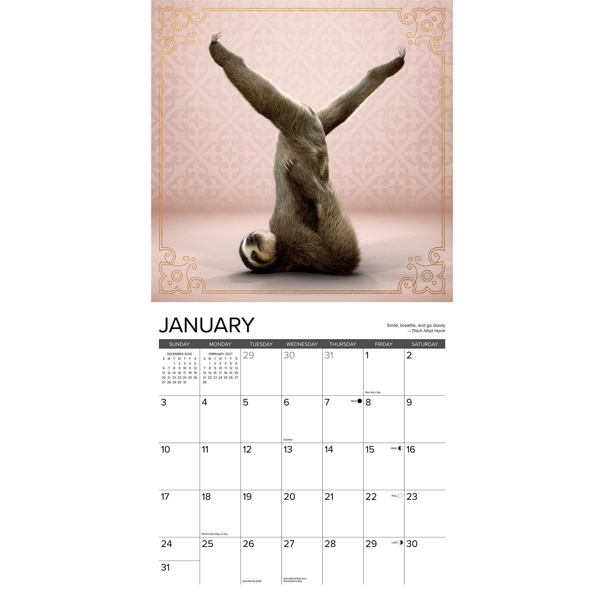 Sloth Yoga 2027 Wall Calendar