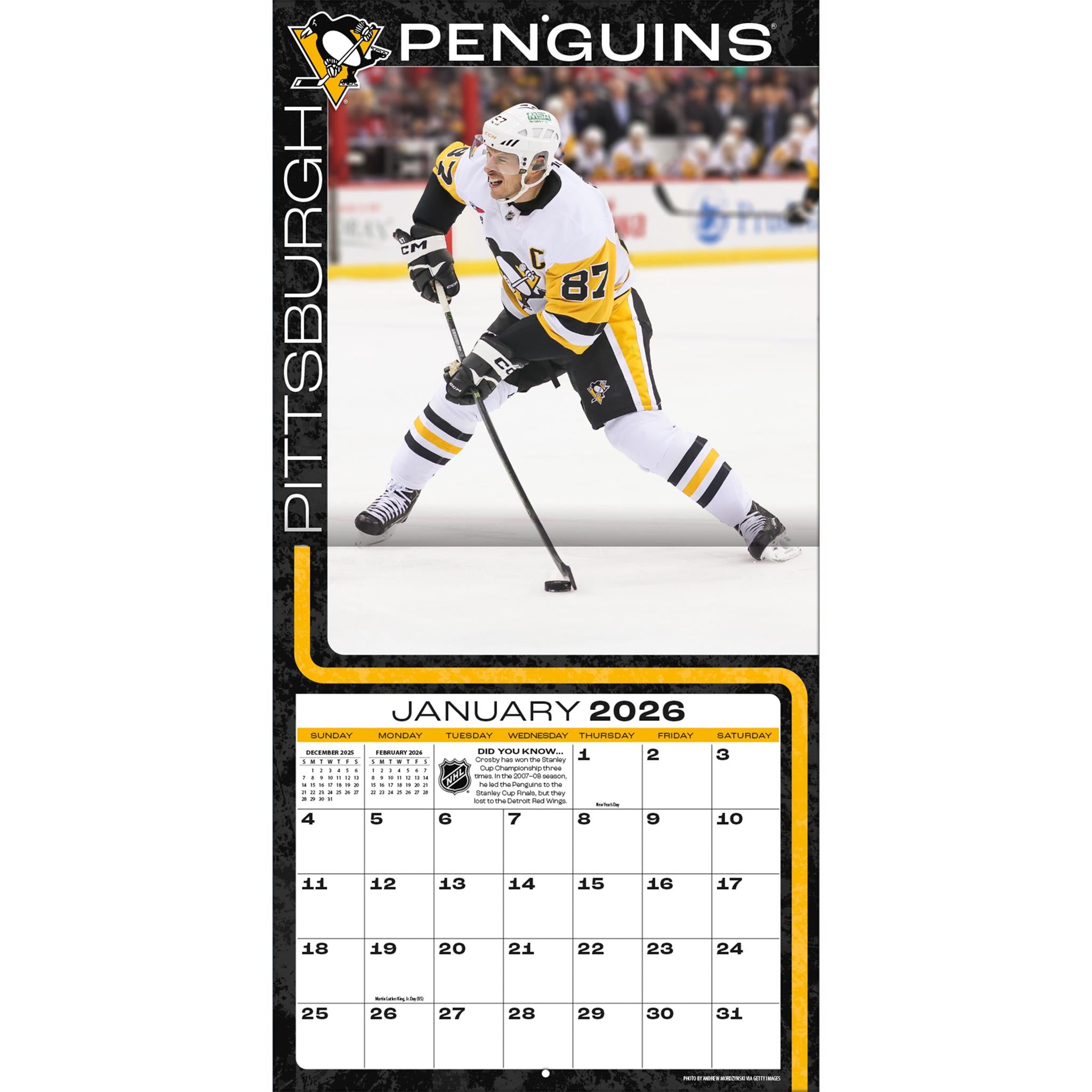 Calendrier mural 2026 de Sidney Crosby, Penguins de Pittsburgh (NHL)