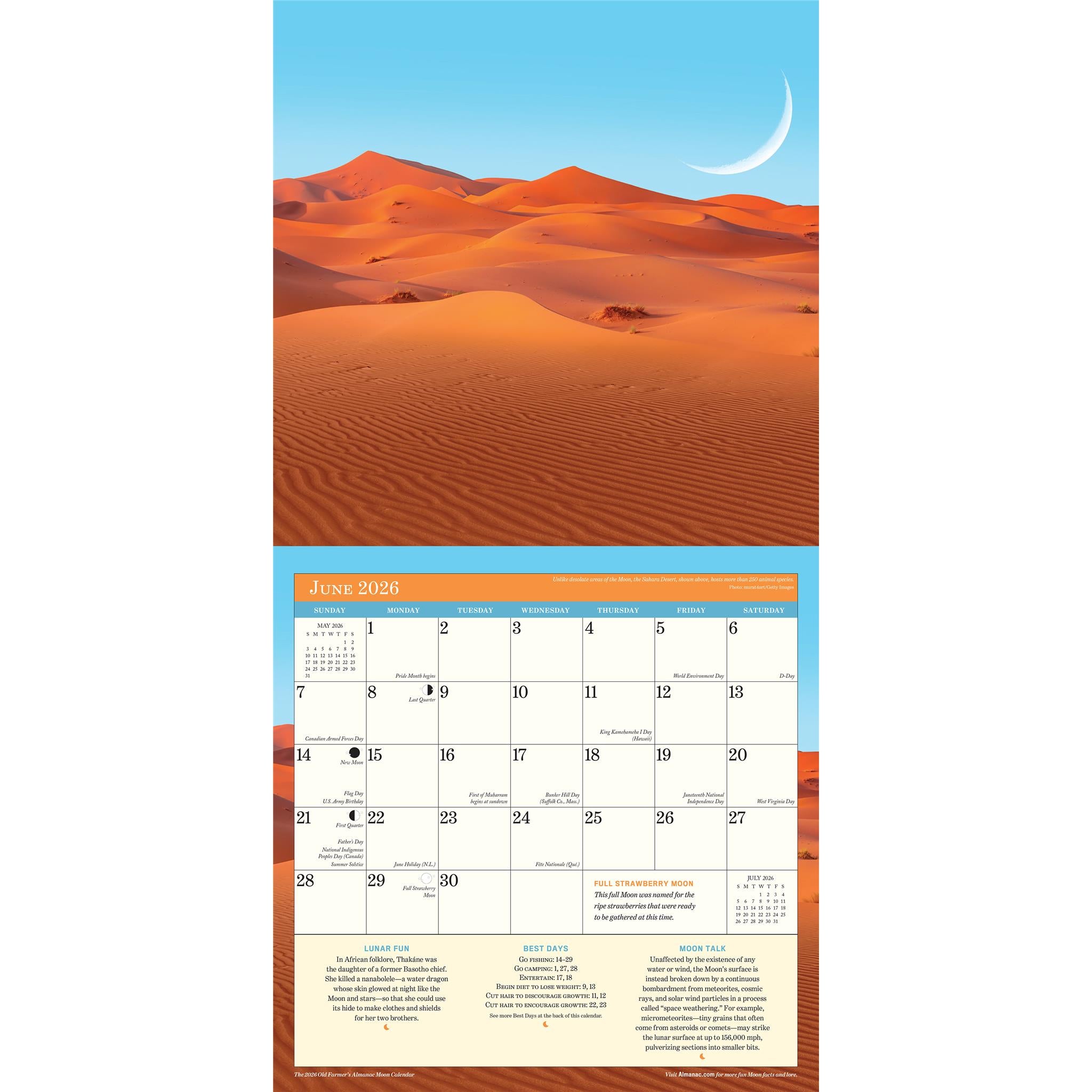 Old Farmers Almanac Moon 2026 Wall Calendar