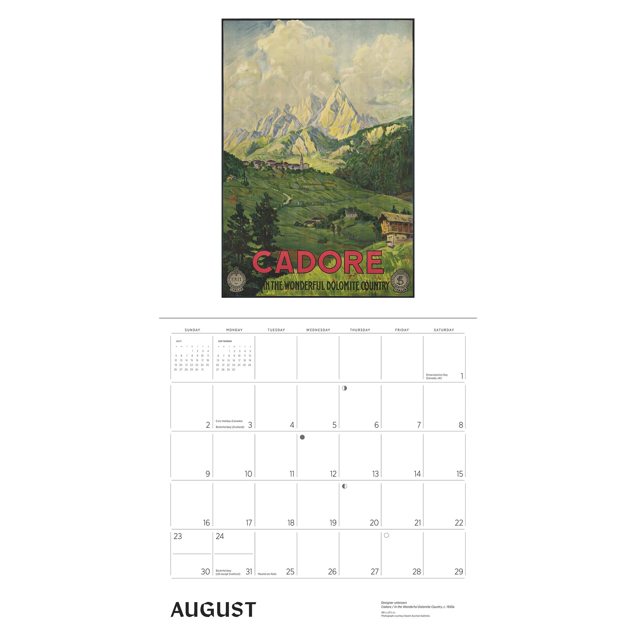 Calendrier mural 2026 d'affiches de voyage vintage d'Italie - Disponible uniquement en ligne