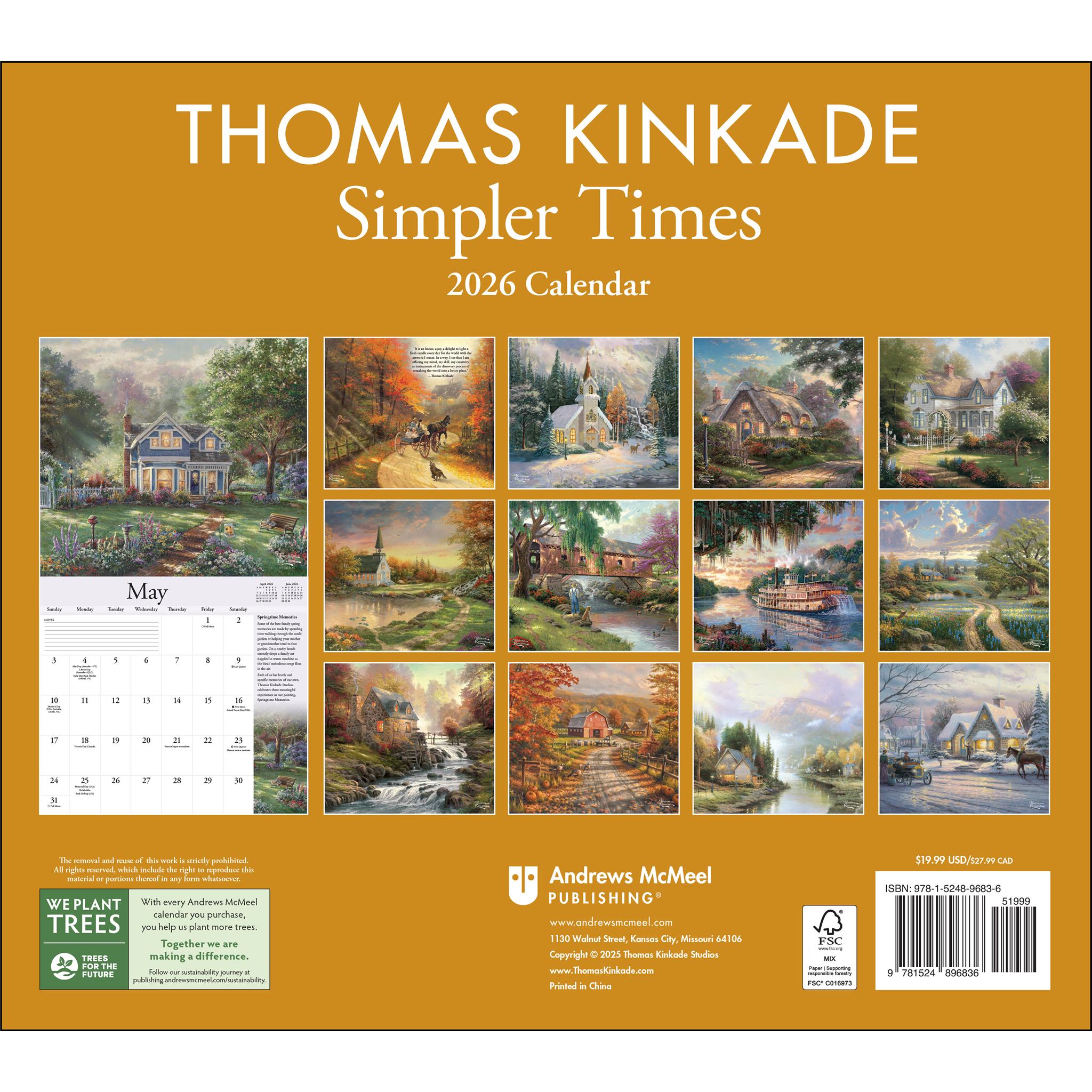 Calendrier mural Thomas Kinkade 2026 Édition spéciale collector de luxe avec impression