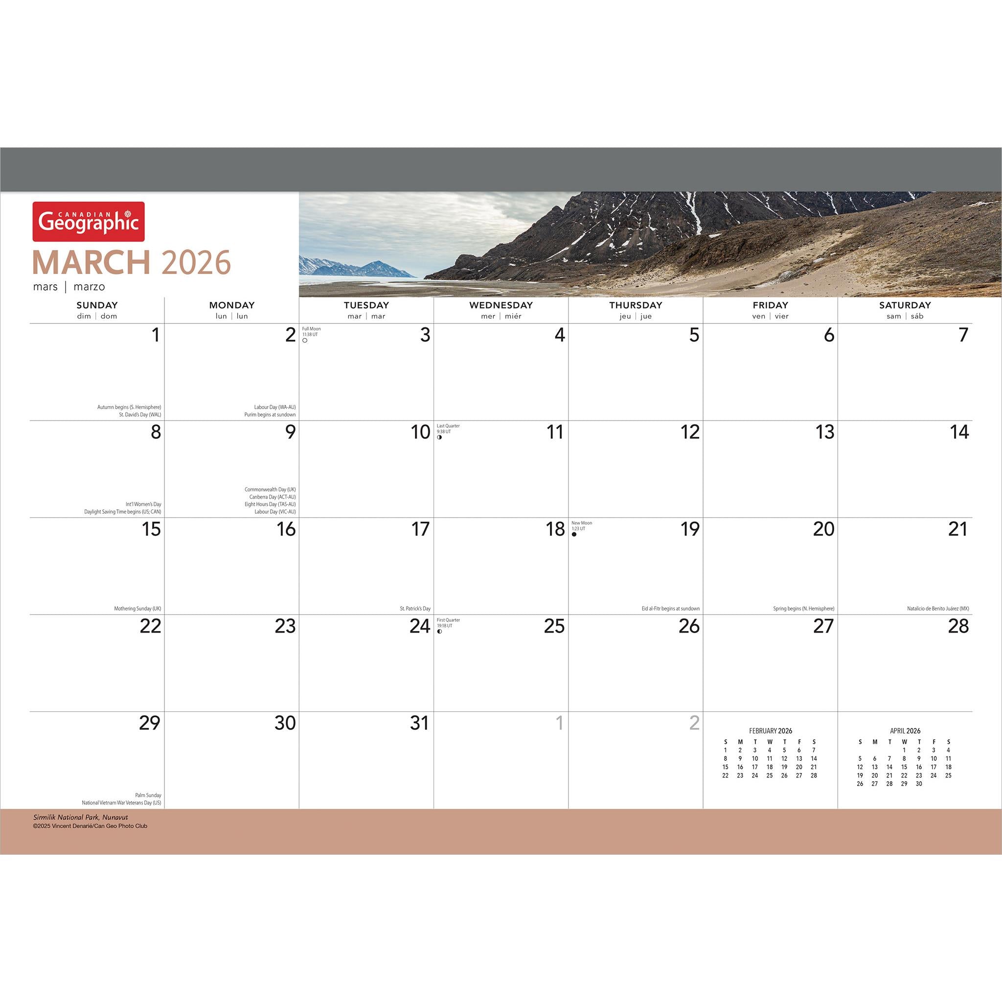 Calendrier de bureau Canadian Geographic 2026