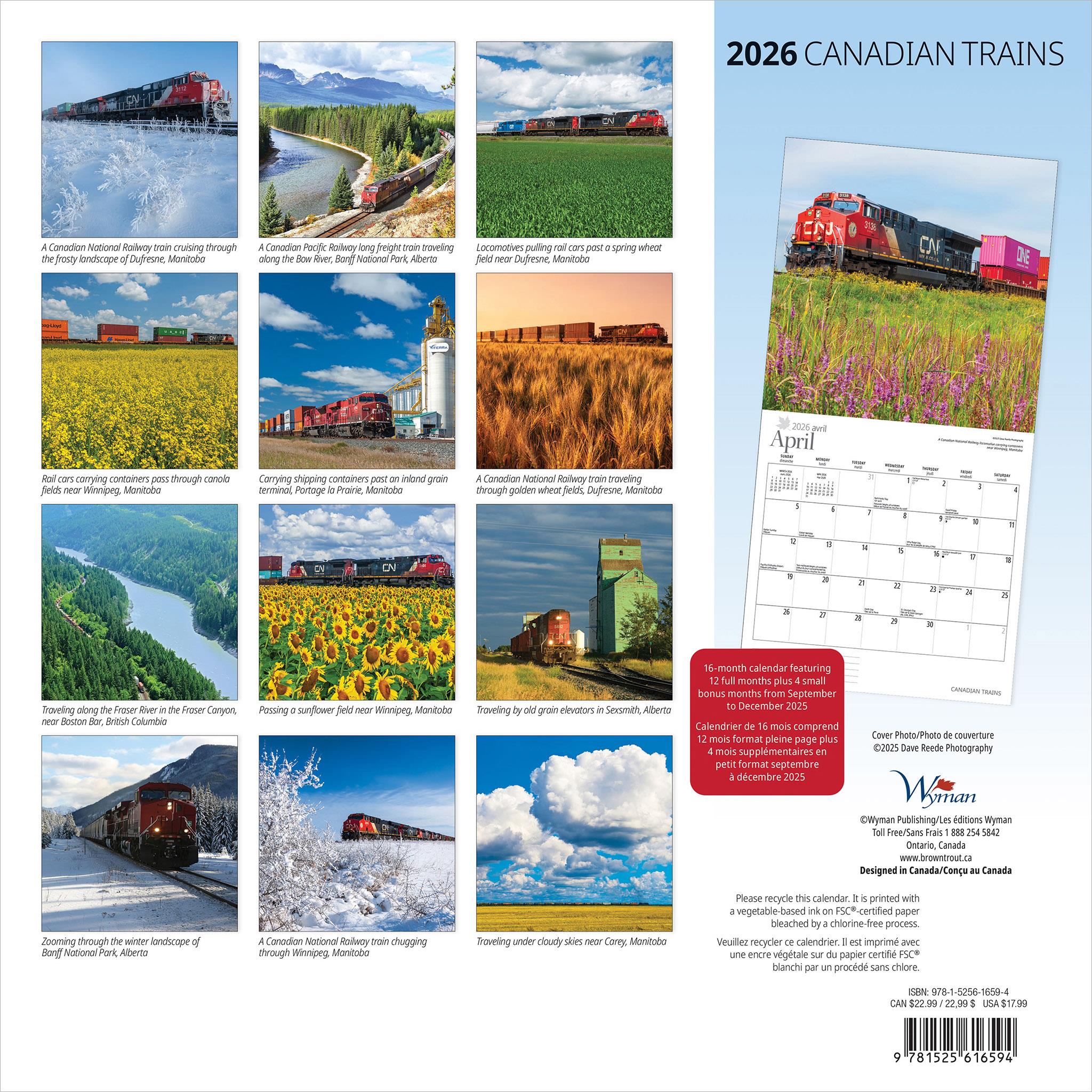 Calendrier mural bilingue des trains canadiens 2026